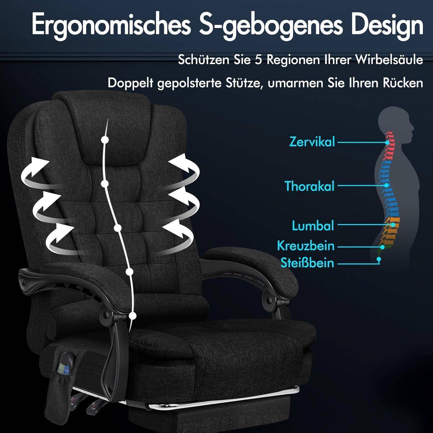 Bürostuhl mit Massagefunktion und ergonomischem Design, Felsgrau