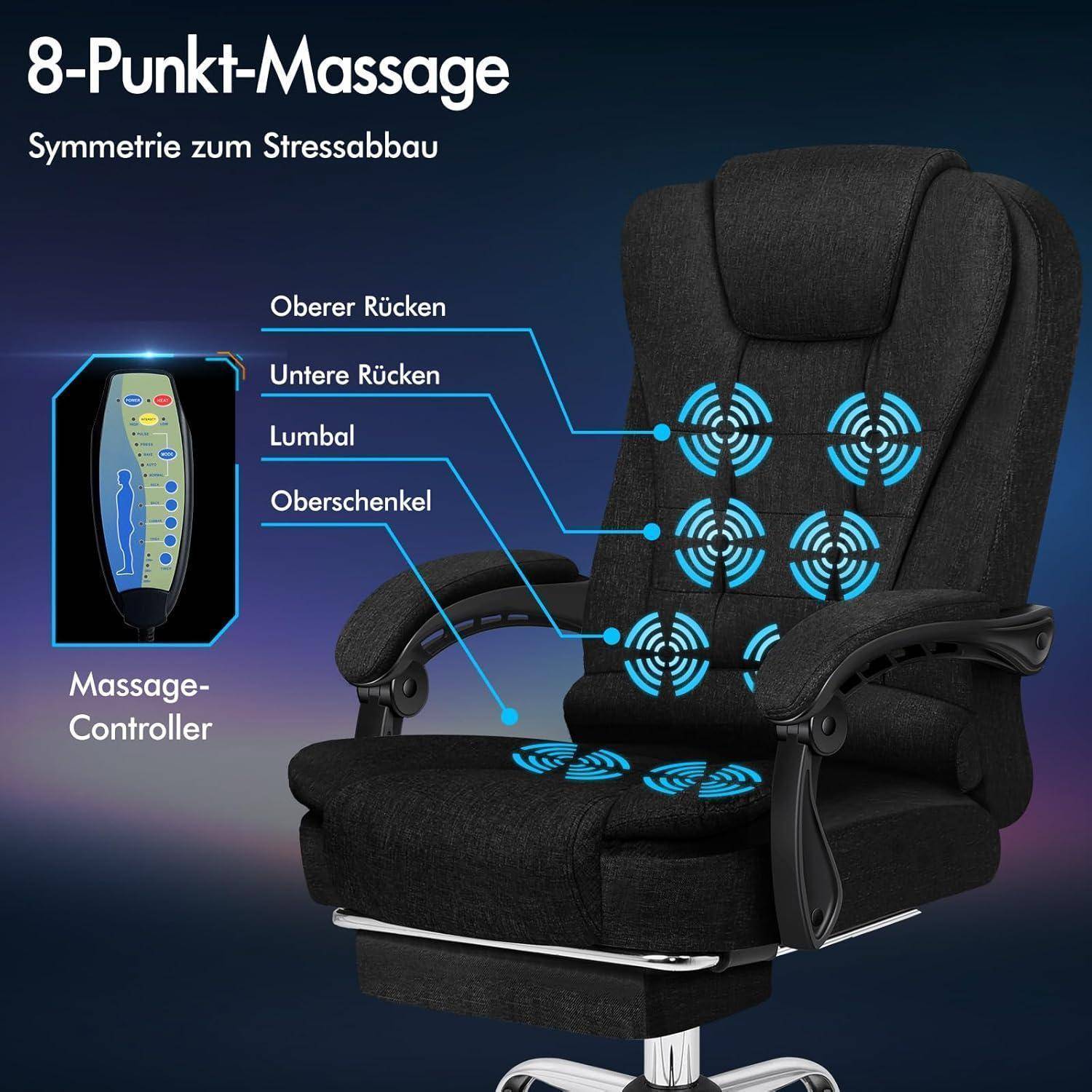 Bürostuhl mit Massagefunktion und ergonomischem Design, Felsgrau