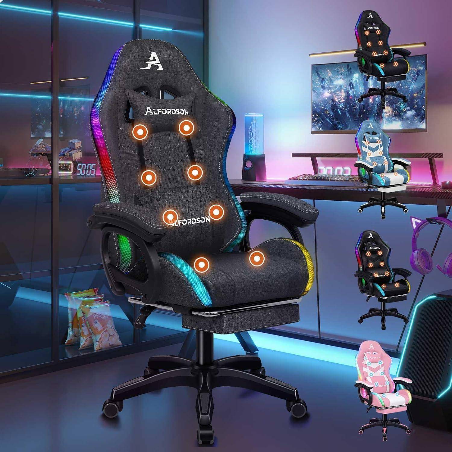 Gaming-Stuhl LED-Racing 12-Farbiger RGB Massage Lordosenstütze