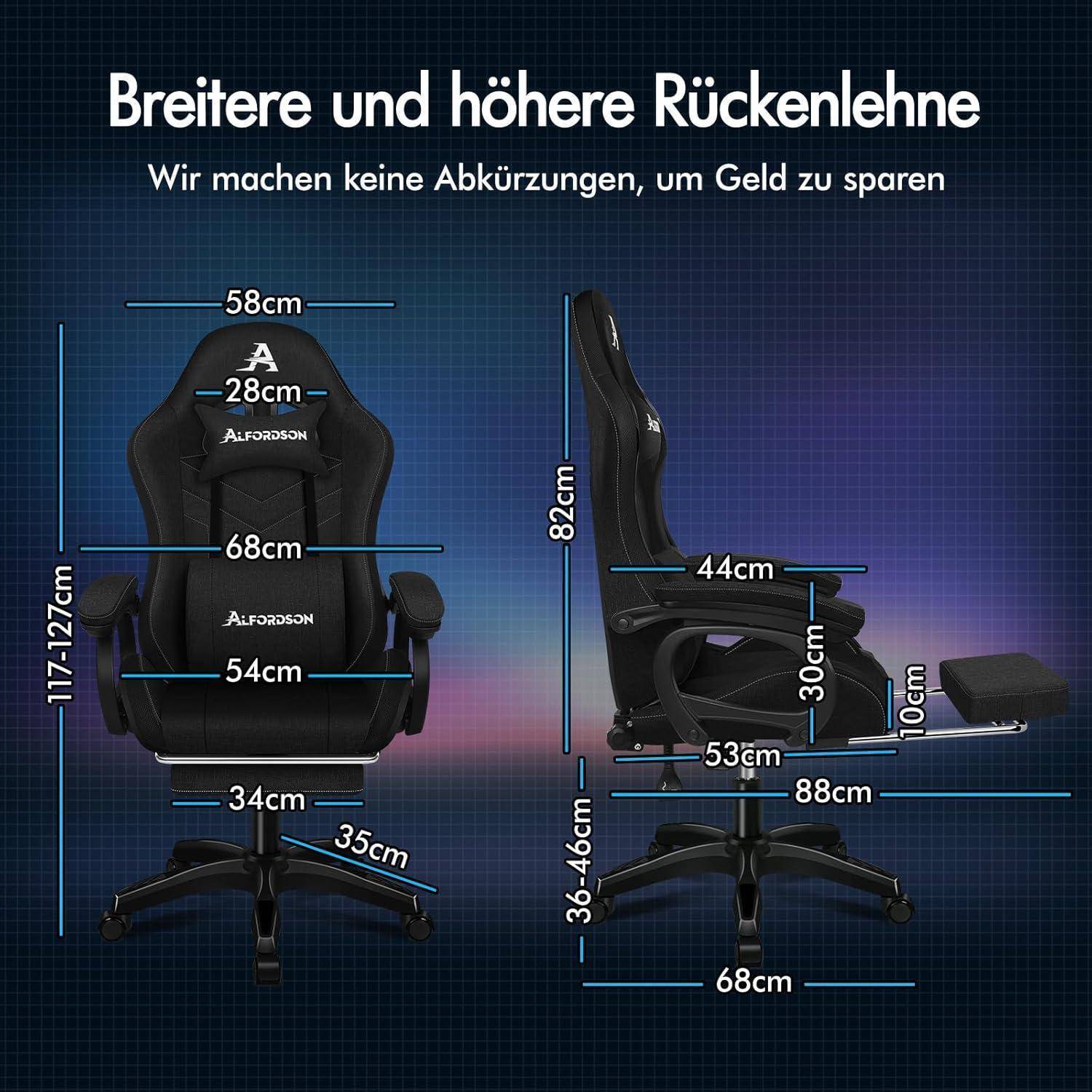 Spielstuhl mit verstellbaren Armlehnen und Kopfstütze. Abmessungen: Breite 68 cm, Tiefe 68 cm, Höhe 117-127 cm.