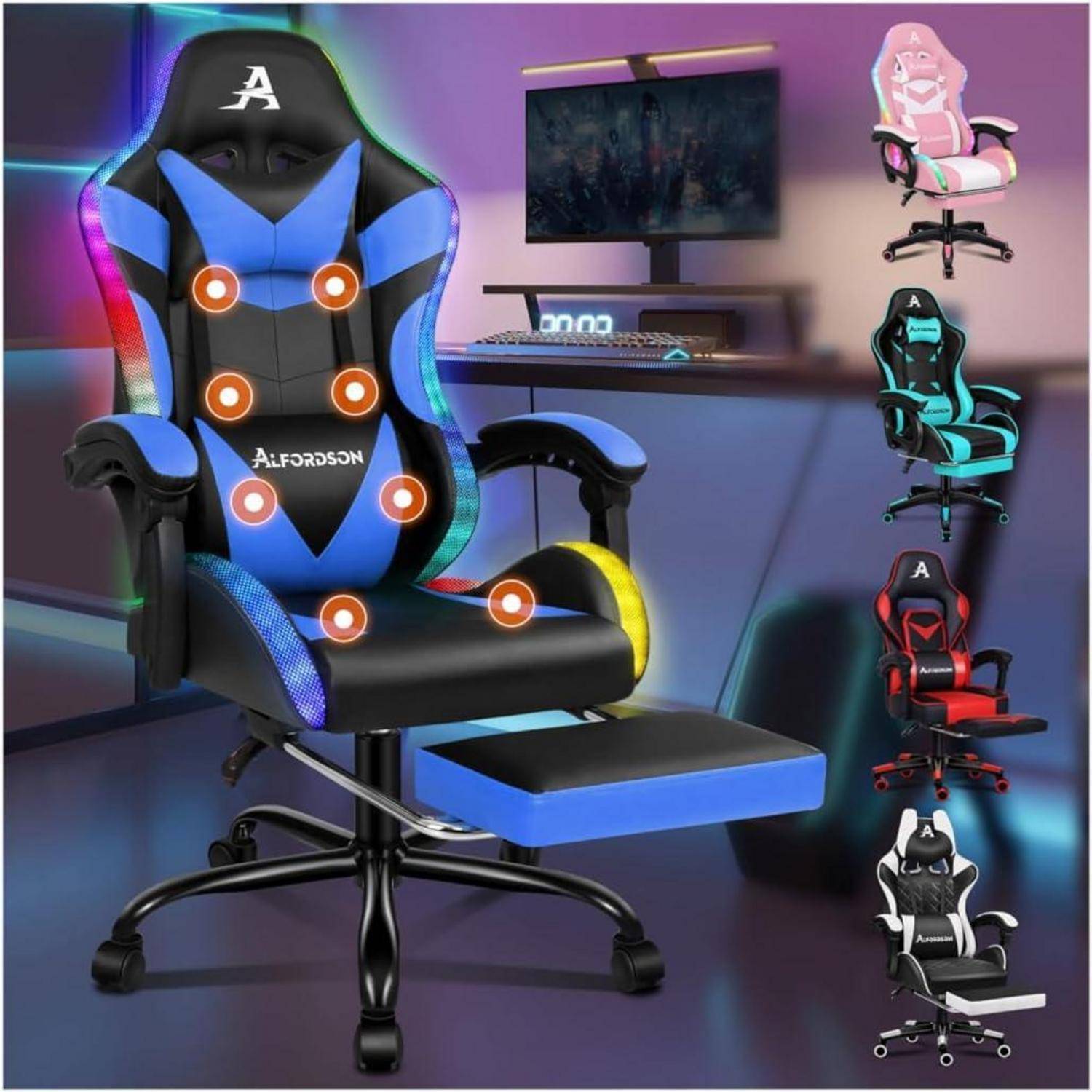 Massage-Gaming-Stuhl LED Neigung ergonomisch Fußstütze