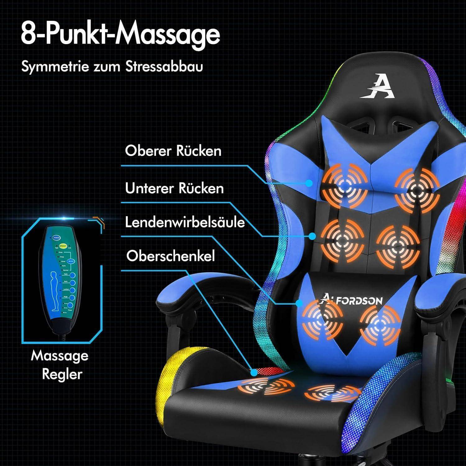 Massage-Gaming-Stuhl LED Neigung ergonomisch Fußstütze