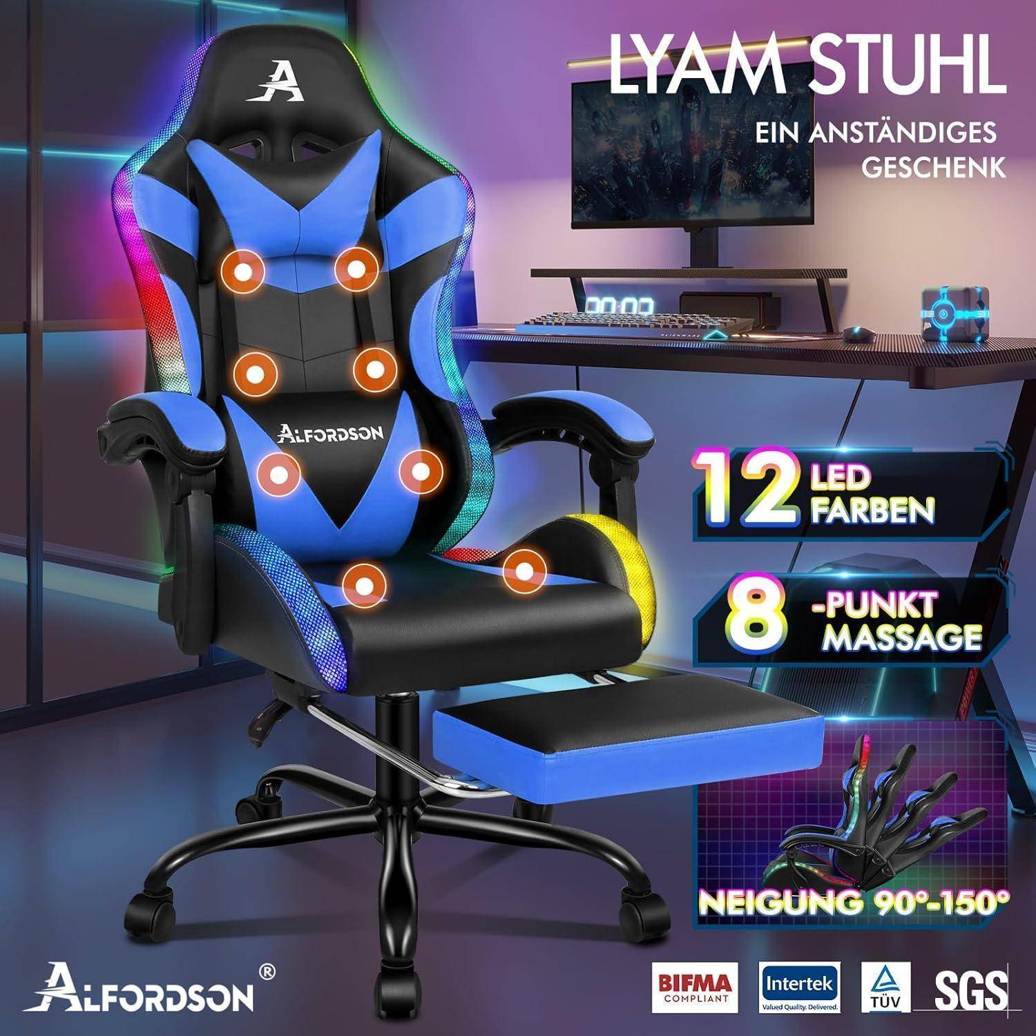 Massage-Gaming-Stuhl LED Neigung ergonomisch Fußstütze