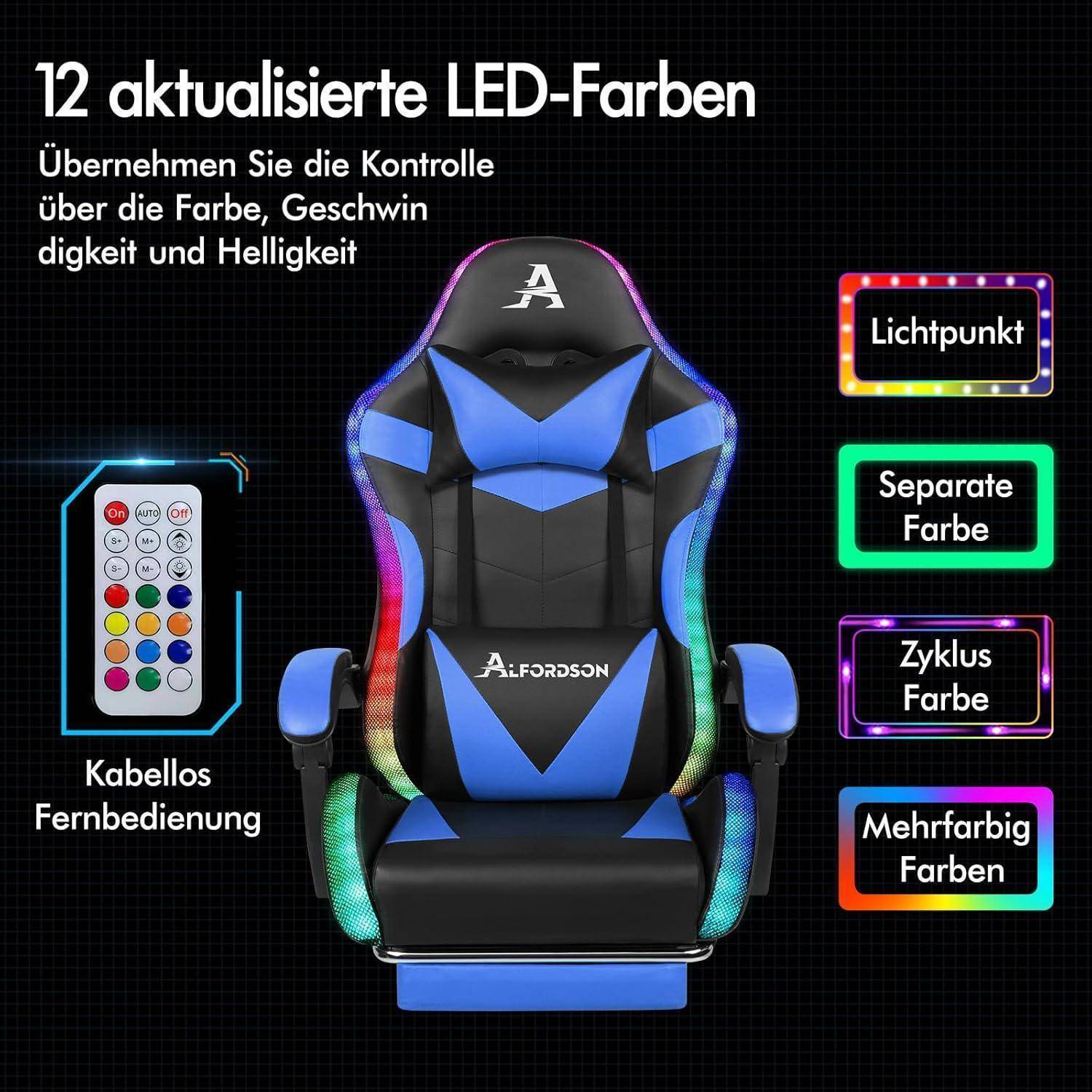 Massage-Gaming-Stuhl LED Neigung ergonomisch Fußstütze