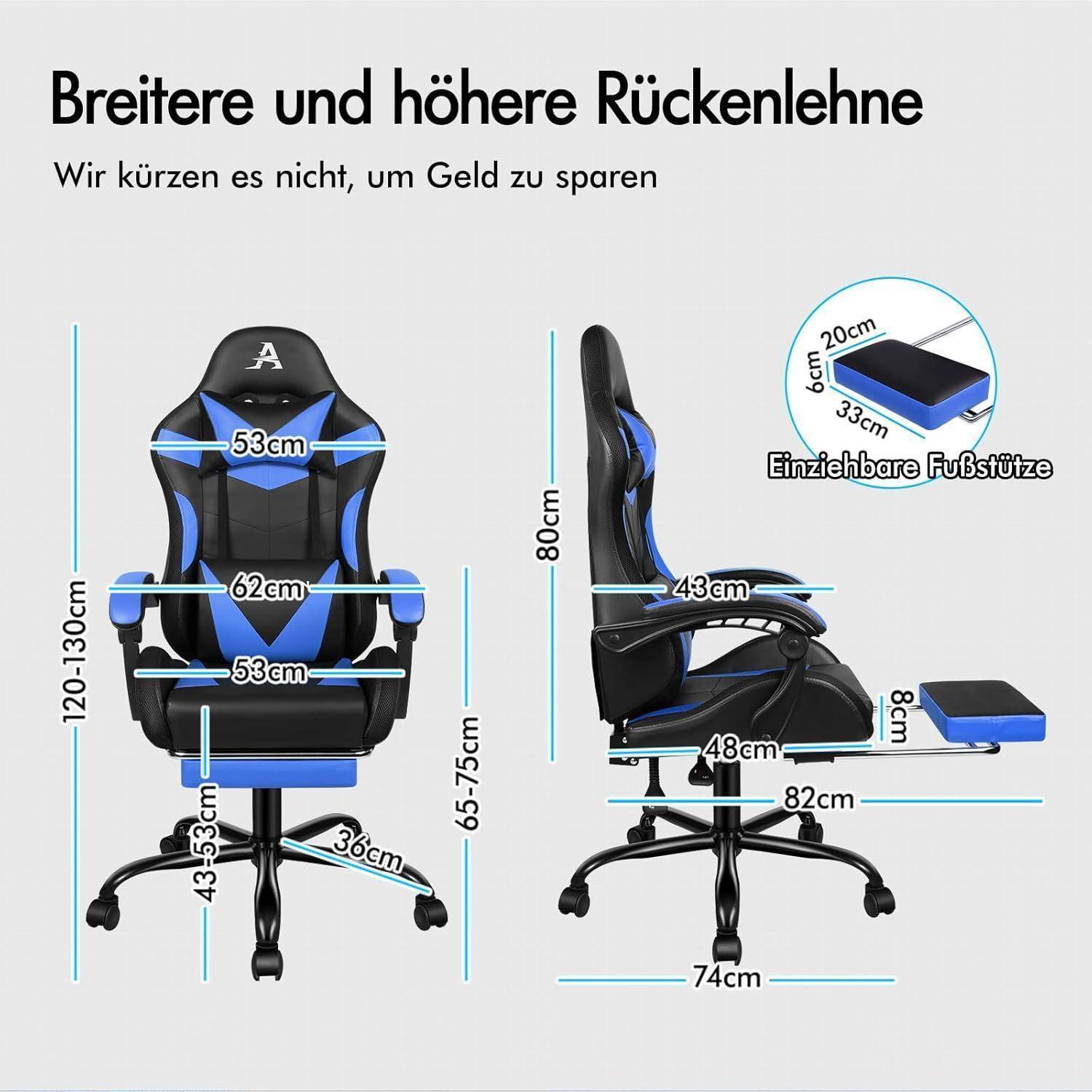 Massage-Gaming-Stuhl LED Neigung ergonomisch Fußstütze