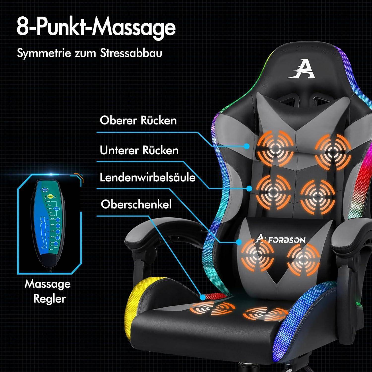 Massage-Gaming-Stuhl LED 150° Neigung ergonomischer Chefsessel