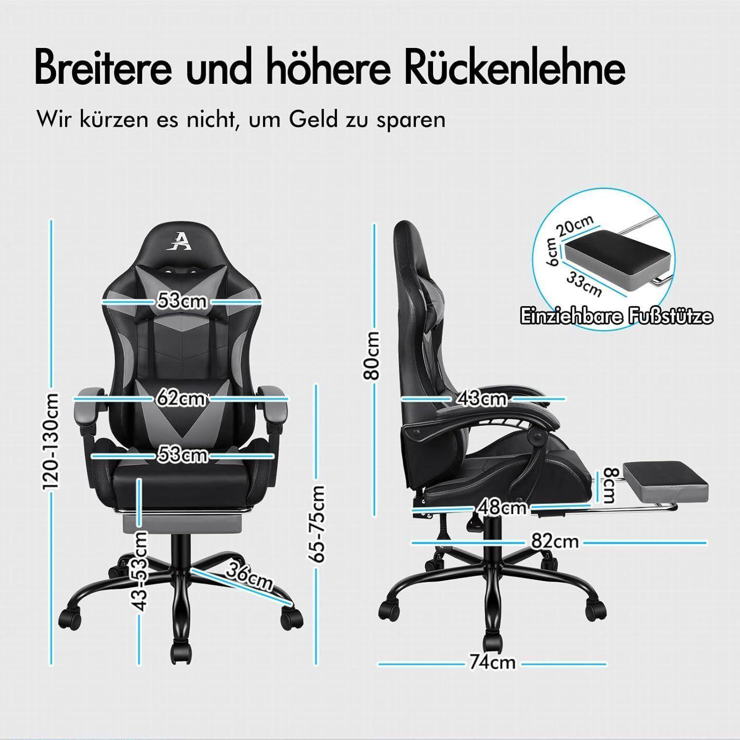 Massage-Gaming-Stuhl LED 150° Neigung ergonomischer Chefsessel