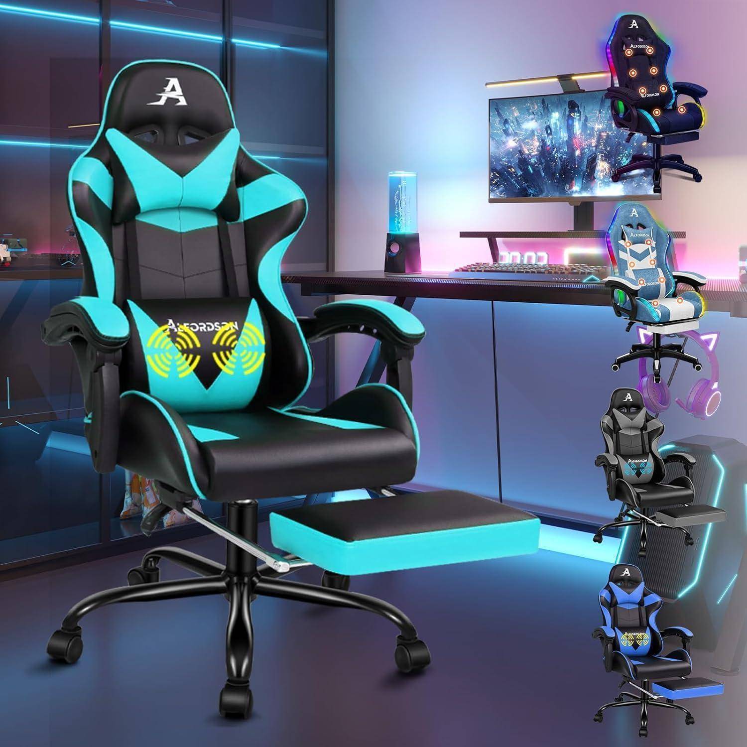 Massage-Gaming-Stuhl mit Neigung und Fußstütze, ergonomischer