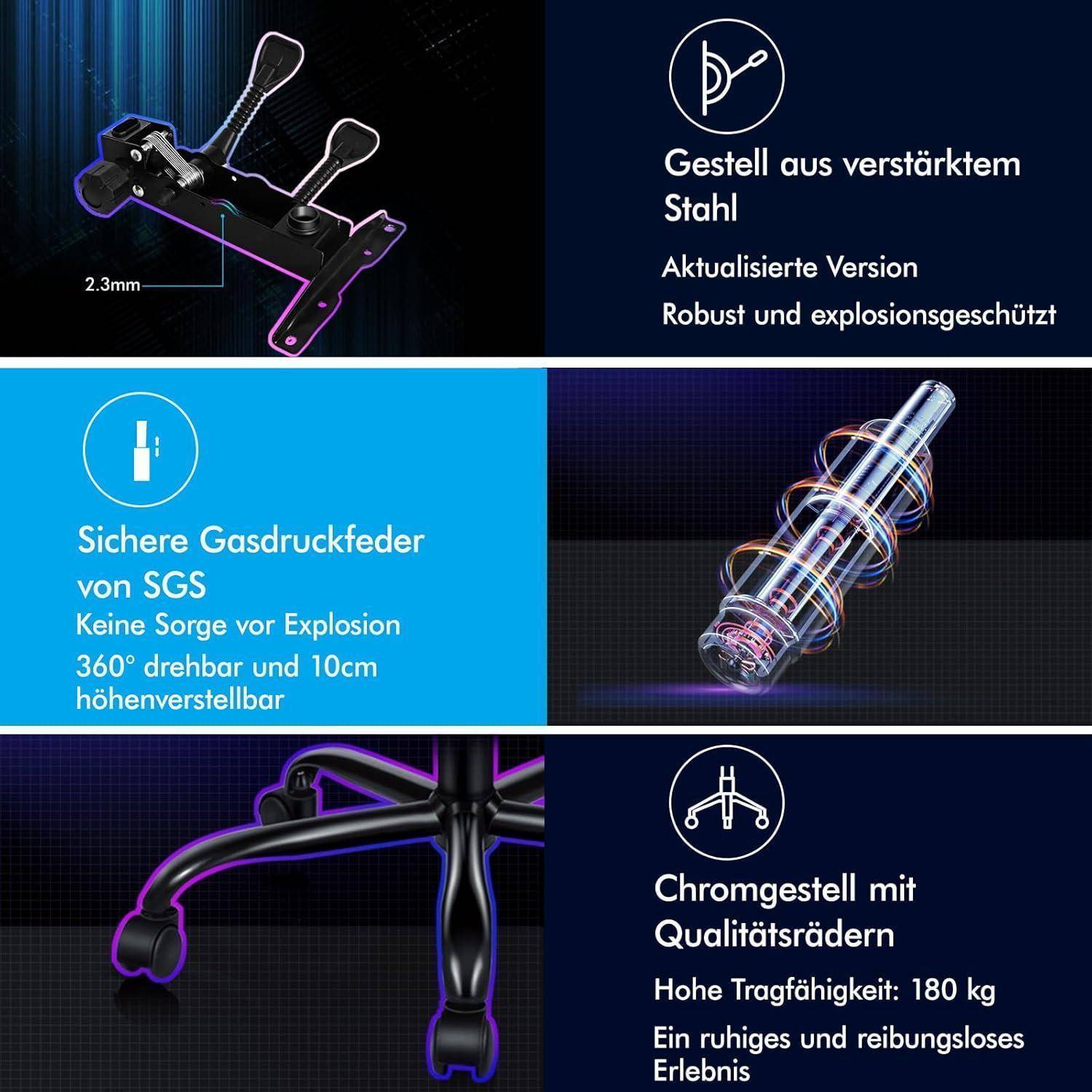 Massage-Gaming-Stuhl mit Neigung und Fußstütze, ergonomischer