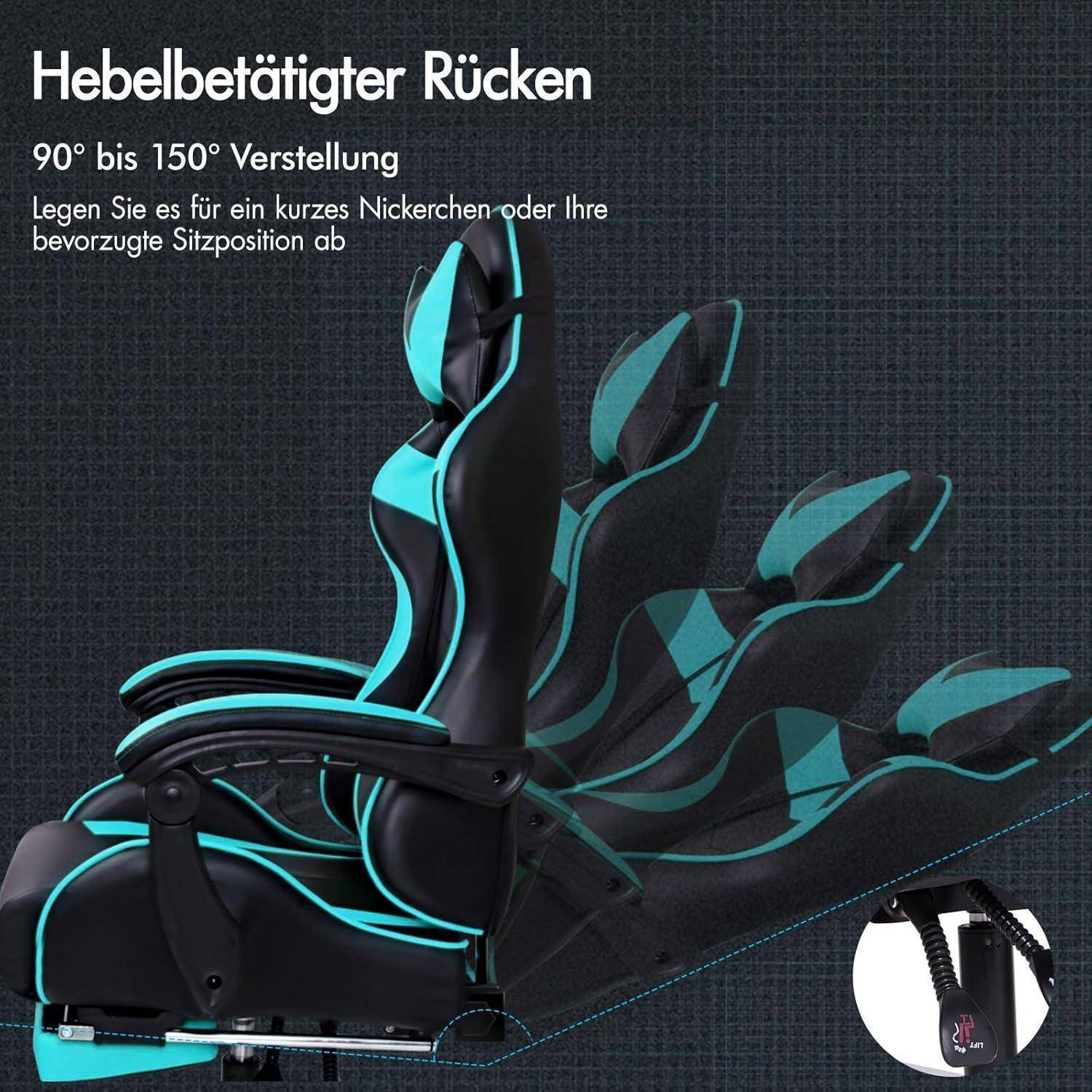 Massage-Gaming-Stuhl mit Neigung und Fußstütze, ergonomischer