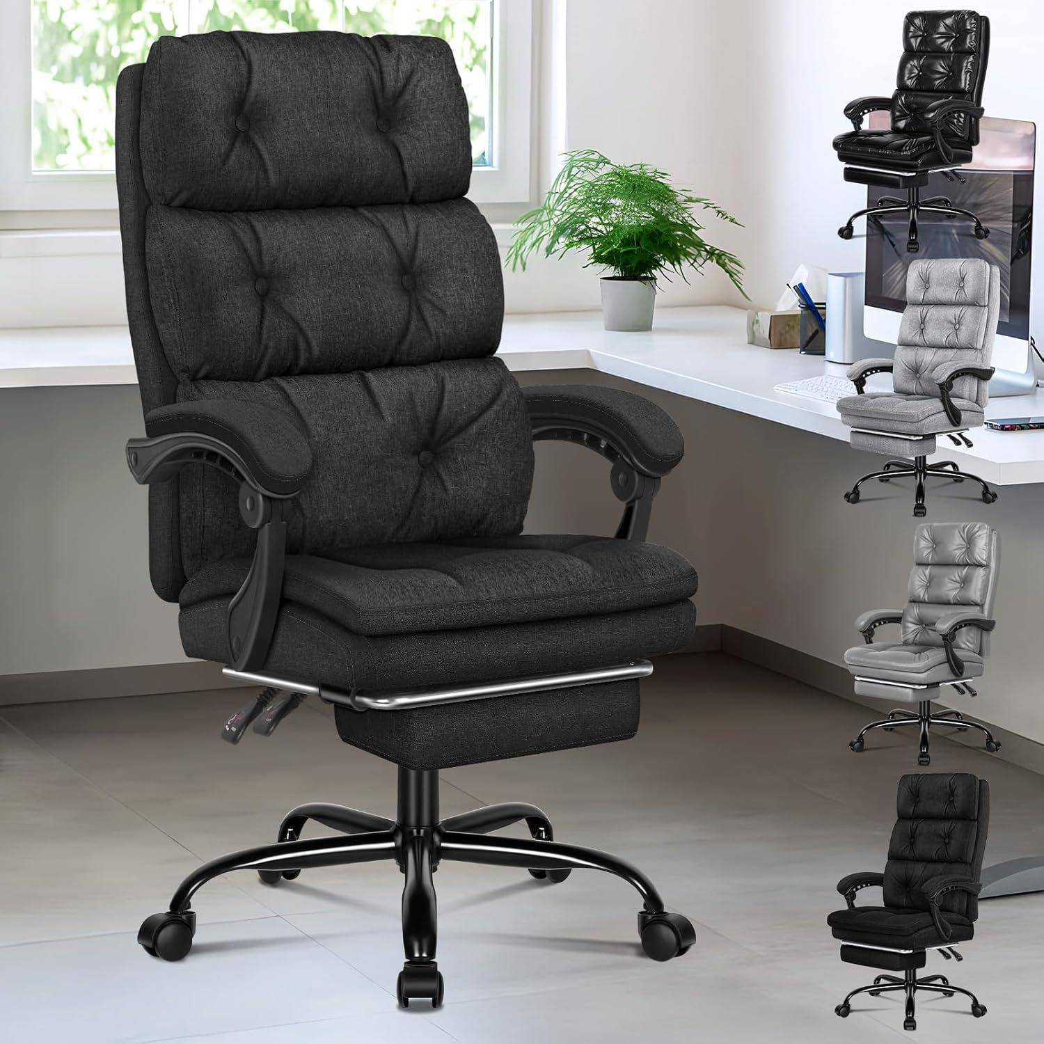 Ergonomischer Bürostuhl mit Fußstütze, hoher Rückenlehne - Schwarz