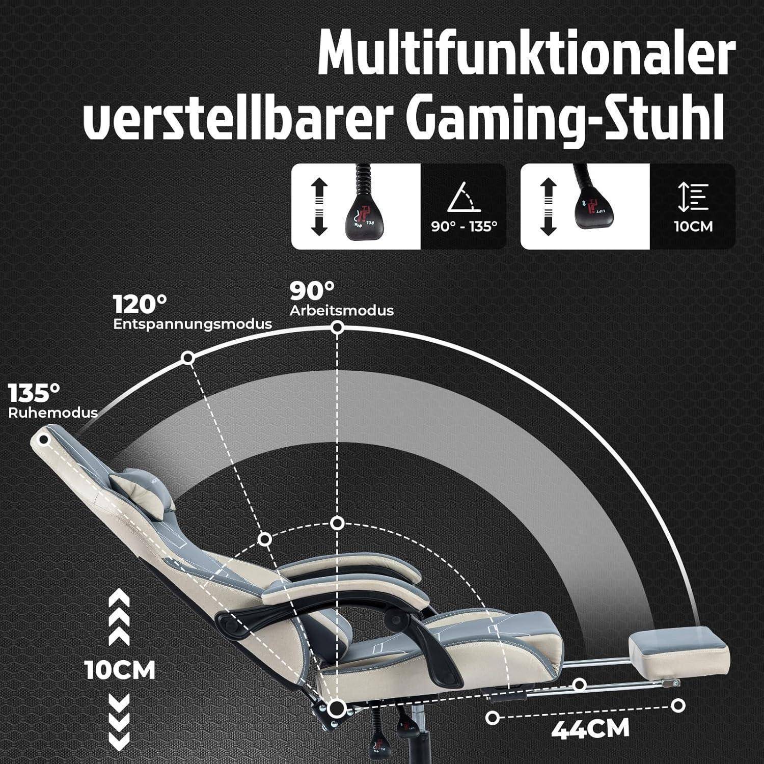 Ergonomischer Gaming Stuhl mit Fußstütze Racing Computerstuhl