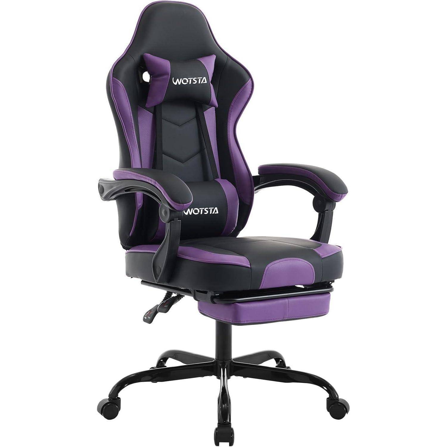 Gaming Stuhl mit Fußstütze, Lendenwirbelstütze SchwarzViolett