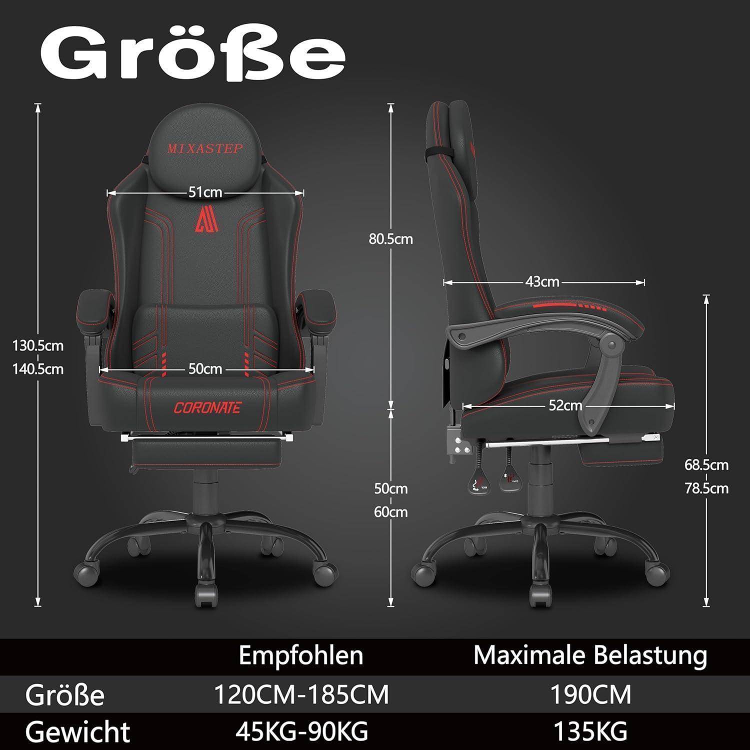 Ergonomischer Gaming Stuhl 360° Drehfunktion Rückenlehne verstellbar