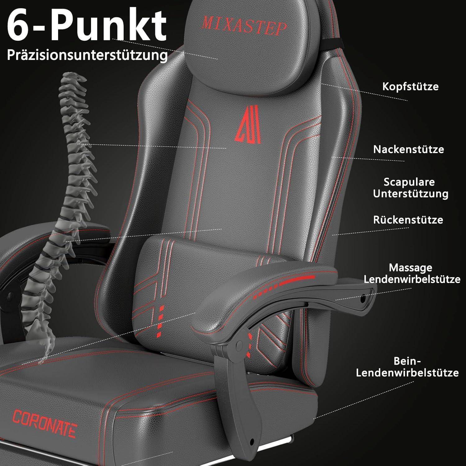 Ergonomischer Gaming Stuhl 360° Drehfunktion Rückenlehne verstellbar