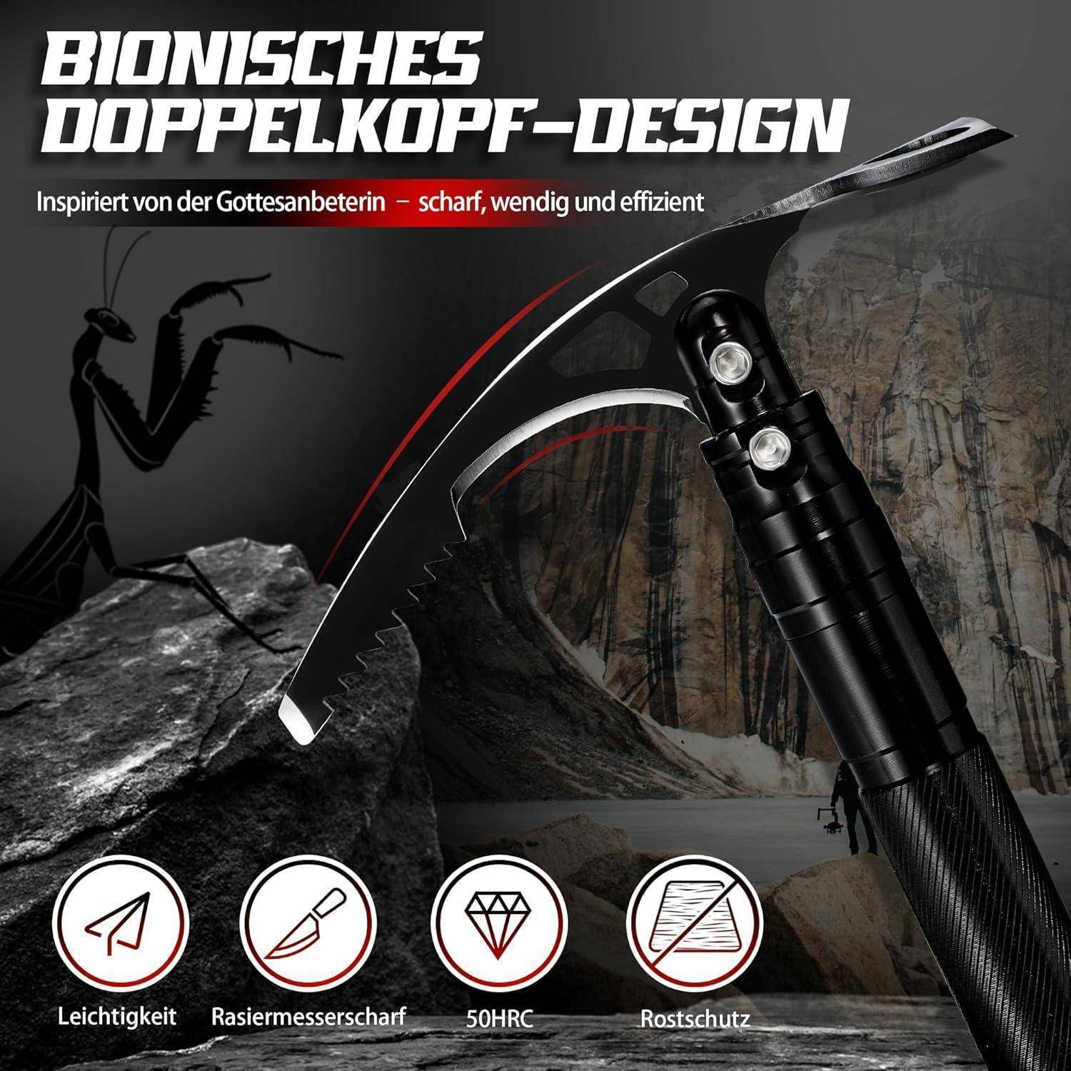 Spitzhacke Kreuzhacke Gartenhacke 8in1 Stiel Survivalmesser 42cm