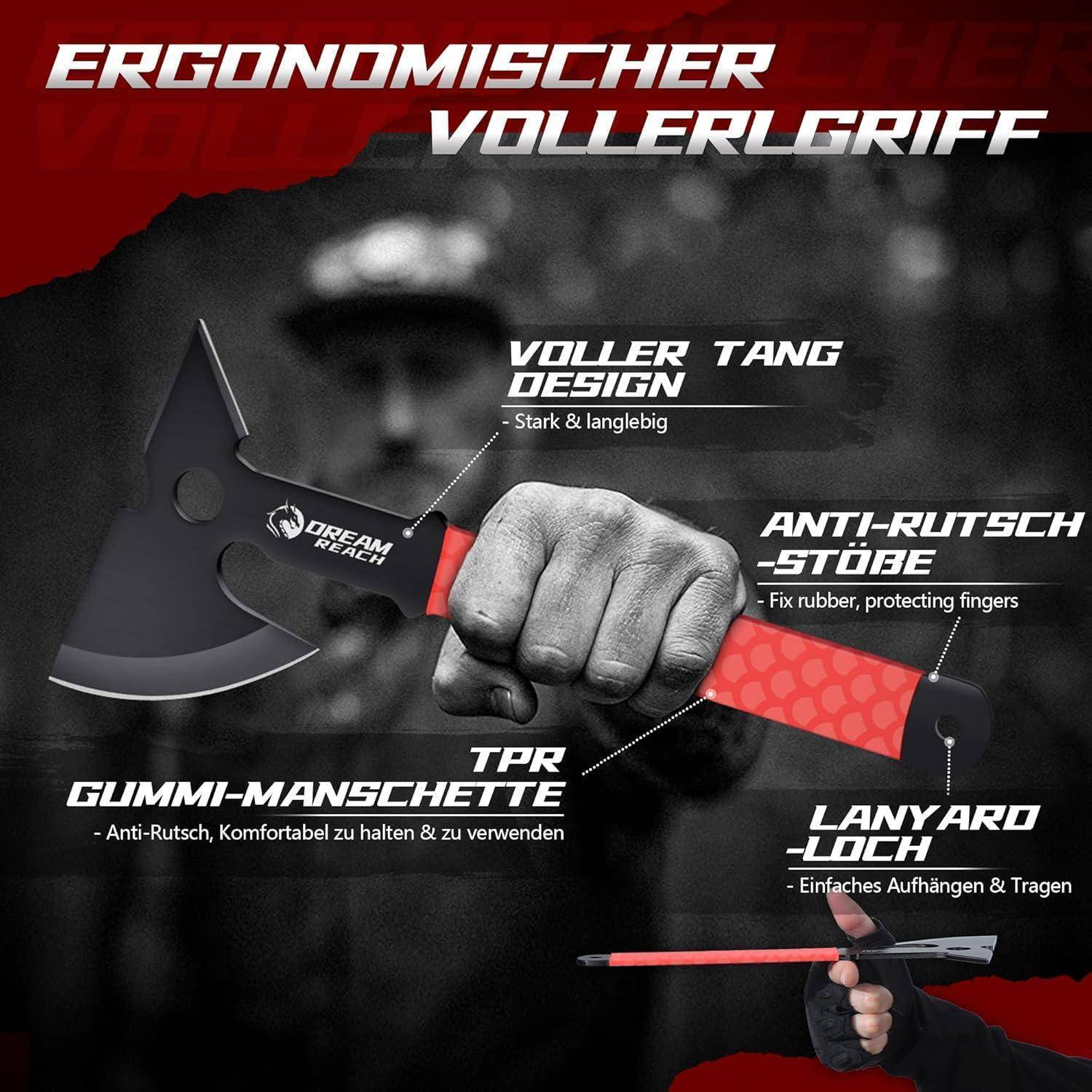 Axtset Campingbeil Handbeil Bushcraft Forstwesen 3PCS Rot-C