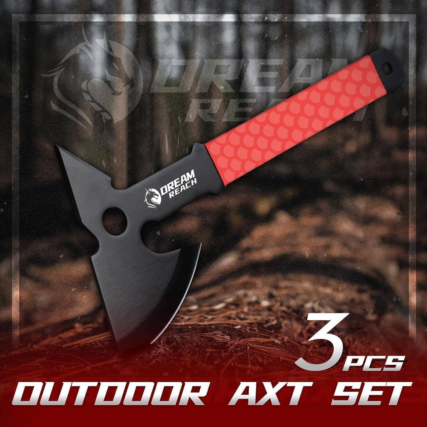 Axtset Campingbeil Handbeil Bushcraft Forstwesen 3PCS Rot-C