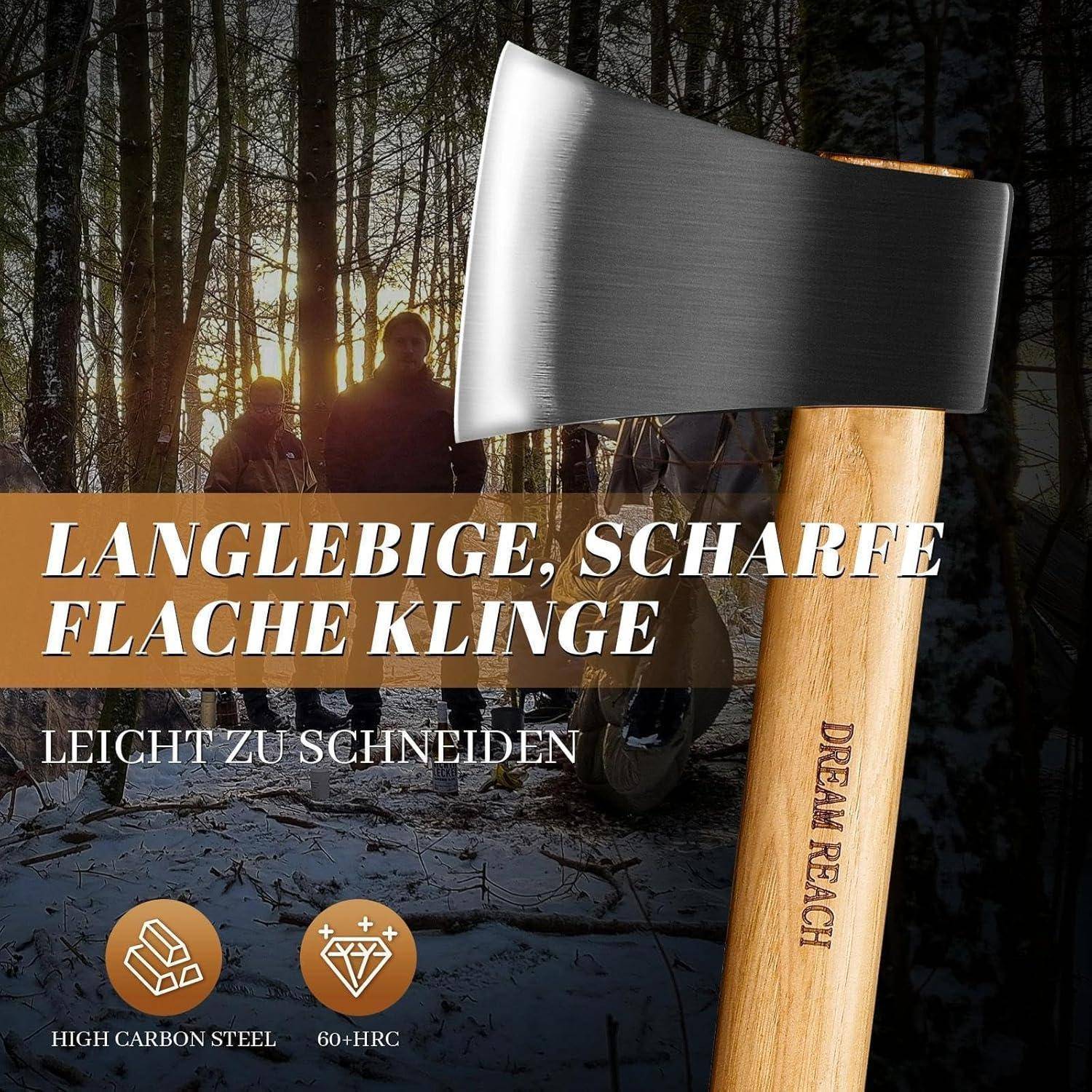 Eine Axt mit einem Holzgriff, beschriftet mit 