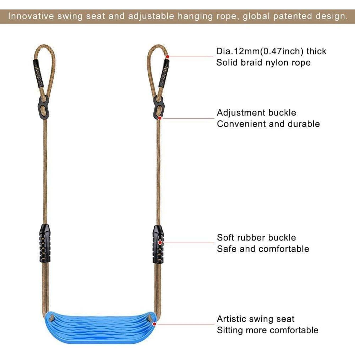 Garten Schaukelsitz Set verstellbares Seil Karabiner blau robust