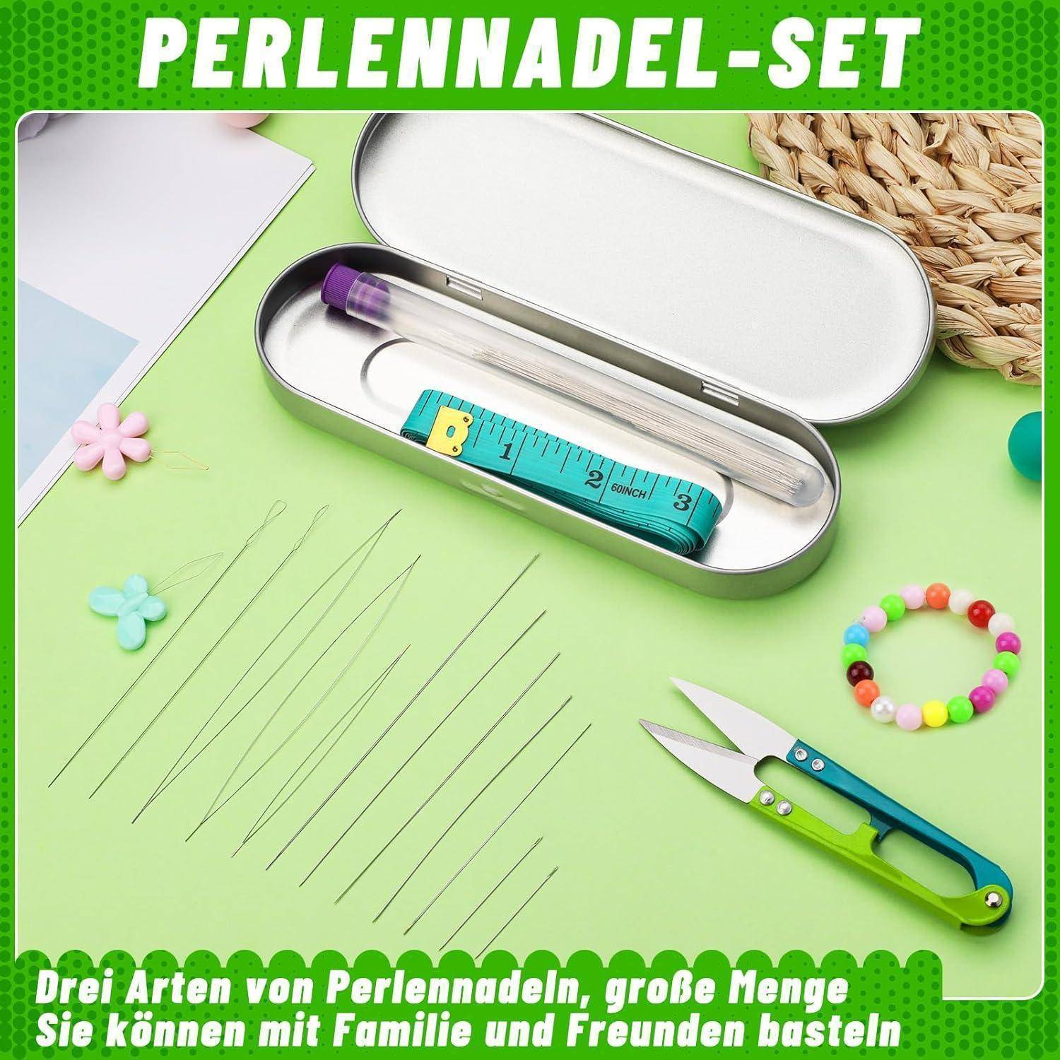 Perlennadel-Set mit Nadeln, Maßband, Schere; Handarbeiten mit Familie und Freunden.