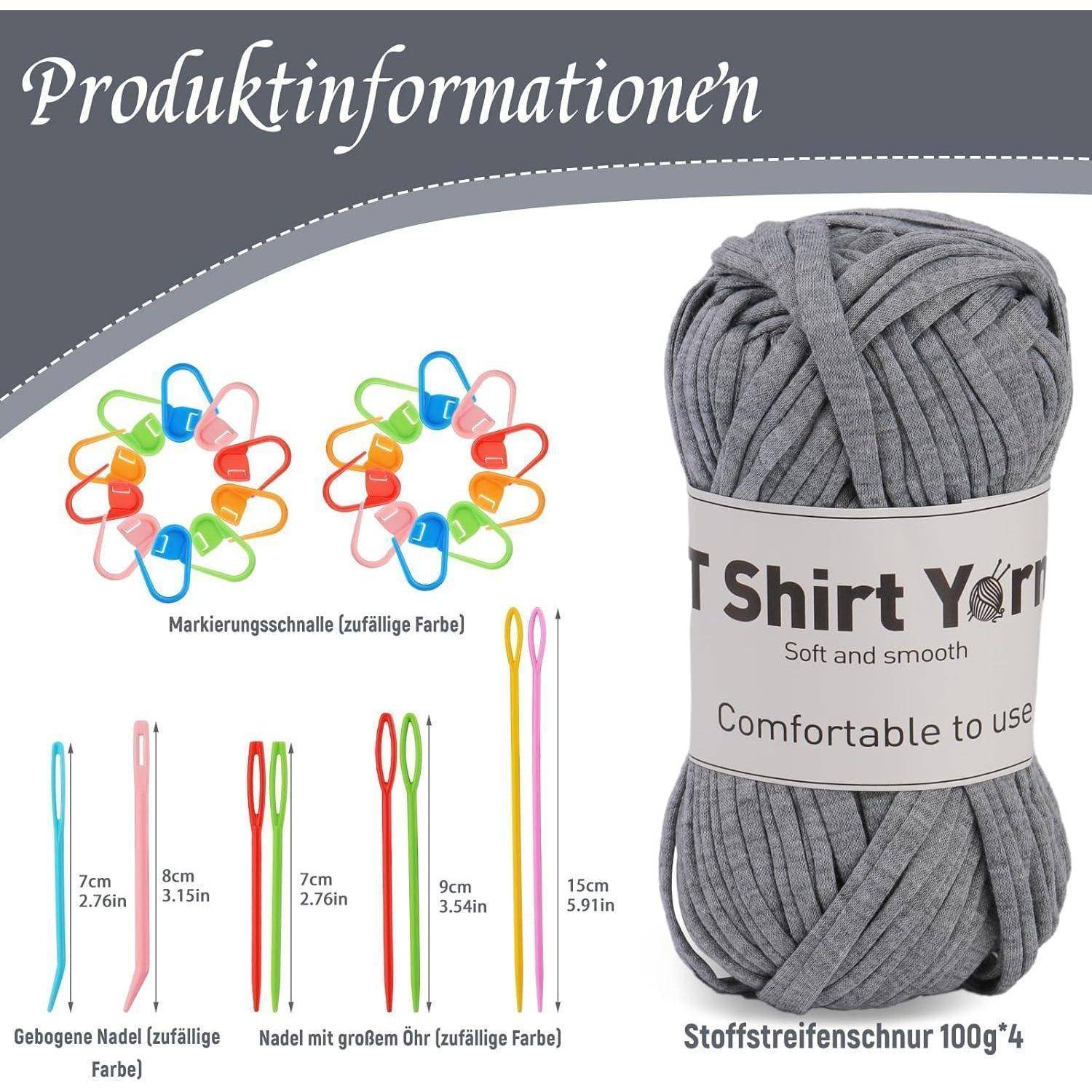 4er-Pack 100g T-Shirt-Garn-Set Baumwollgarn Häkelgarn-Set, weiches