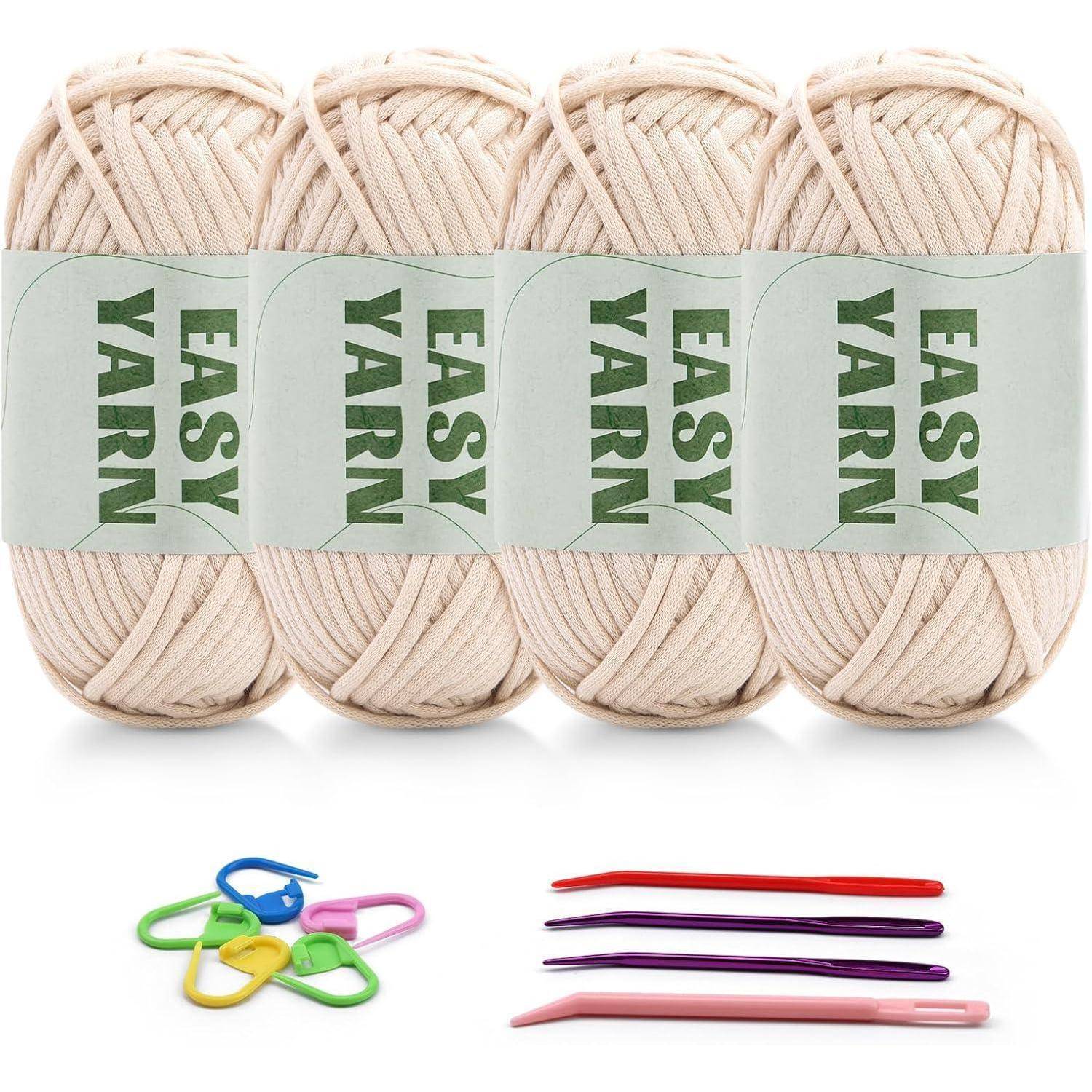 4er Set Beige Baumwoll-Nylon Häkelgarn Anfänger mit Zubehör