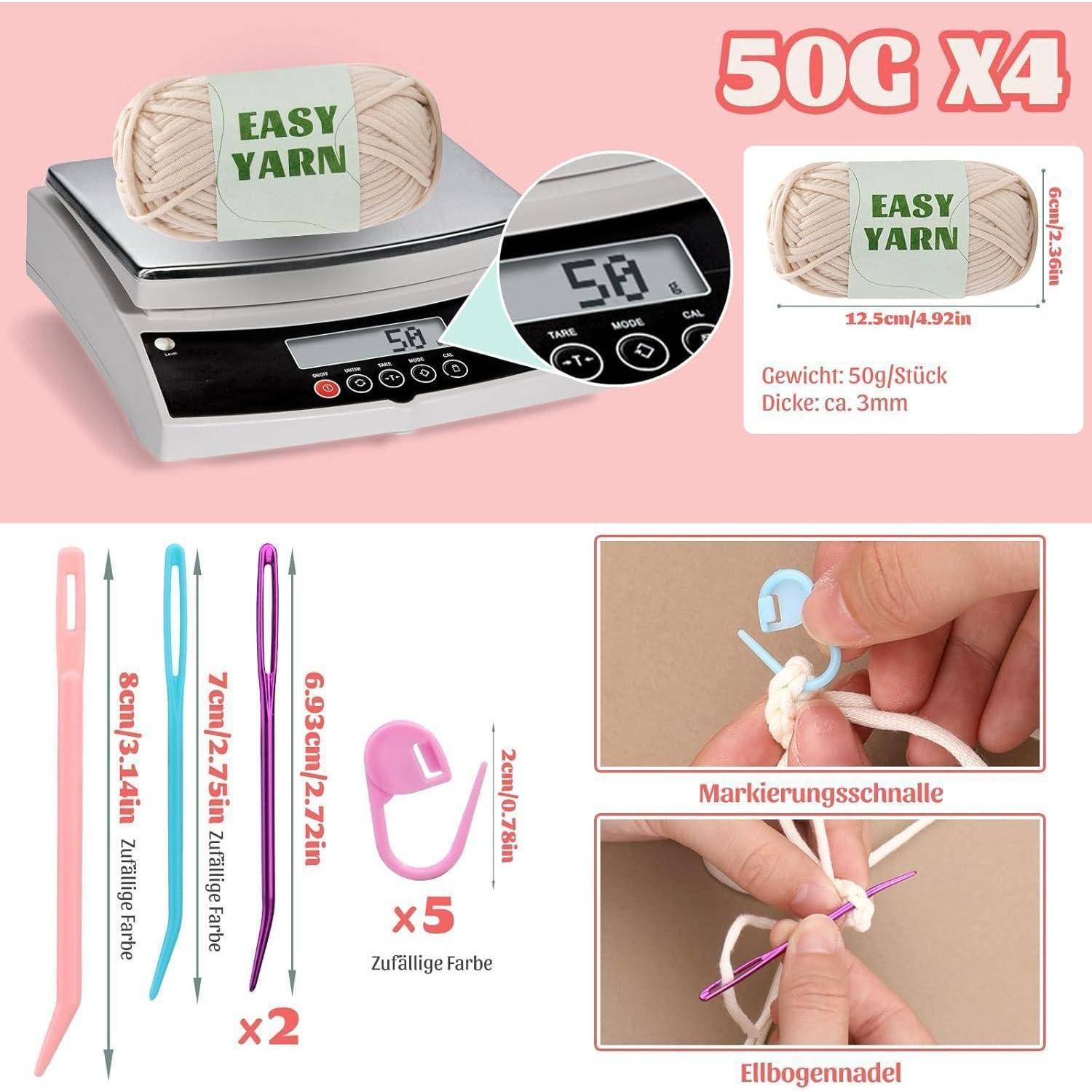 4er Set Beige Baumwoll-Nylon Häkelgarn Anfänger mit Zubehör