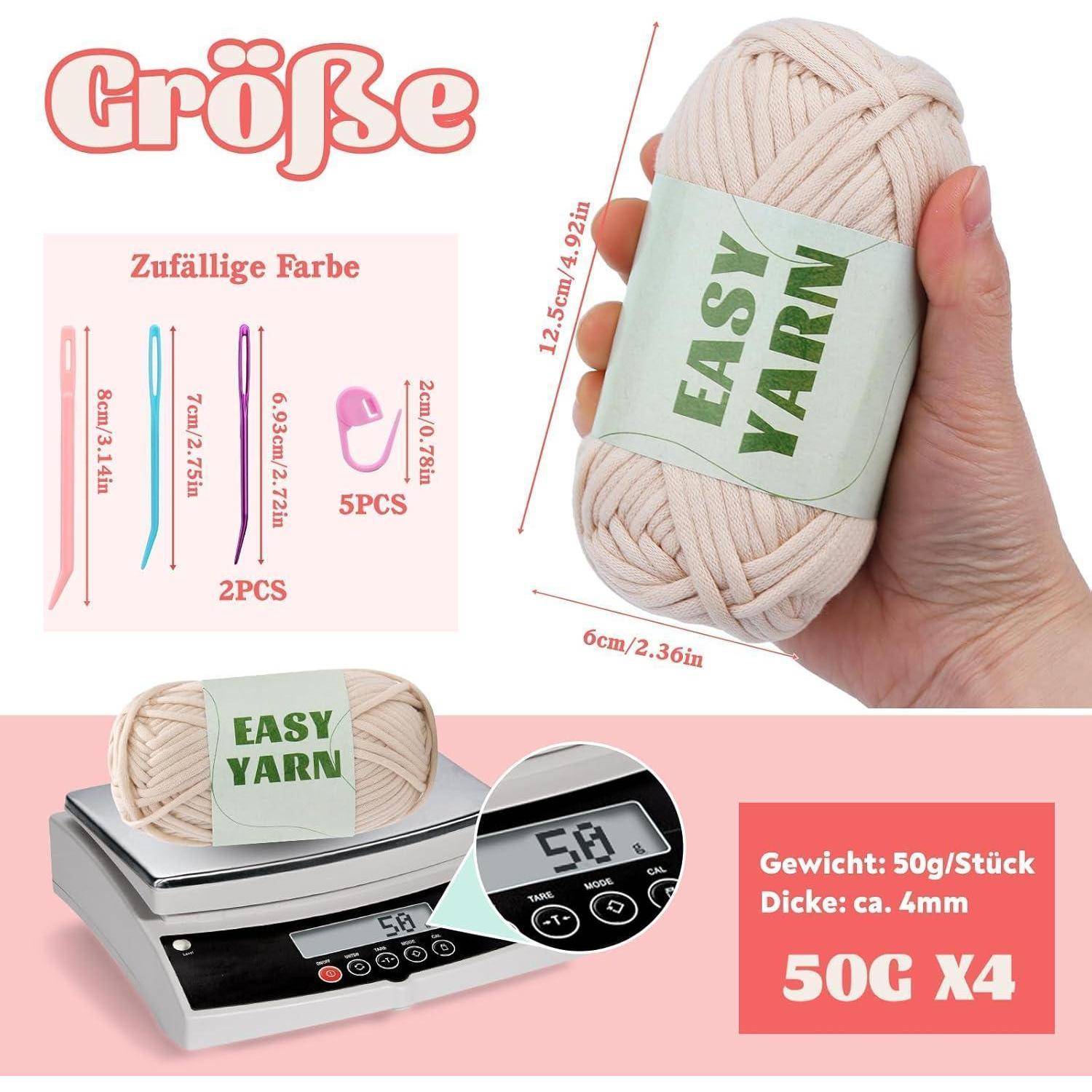 Häkelgarn für Anfänger 4x50g Klobiges Baumwollgarn Beige Braun