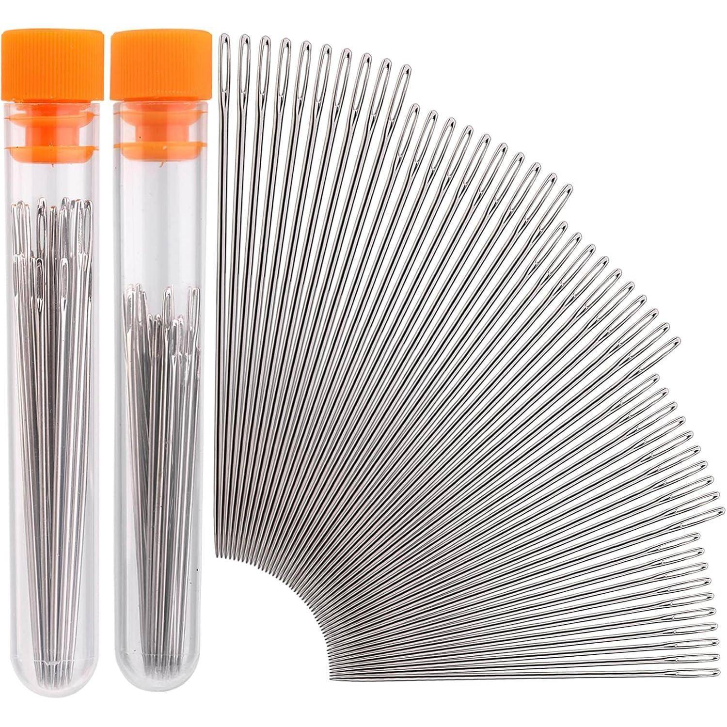 50 Premium-Nadeln mit großem Öhr, 5 Größen, Ledernadel Stickgarn