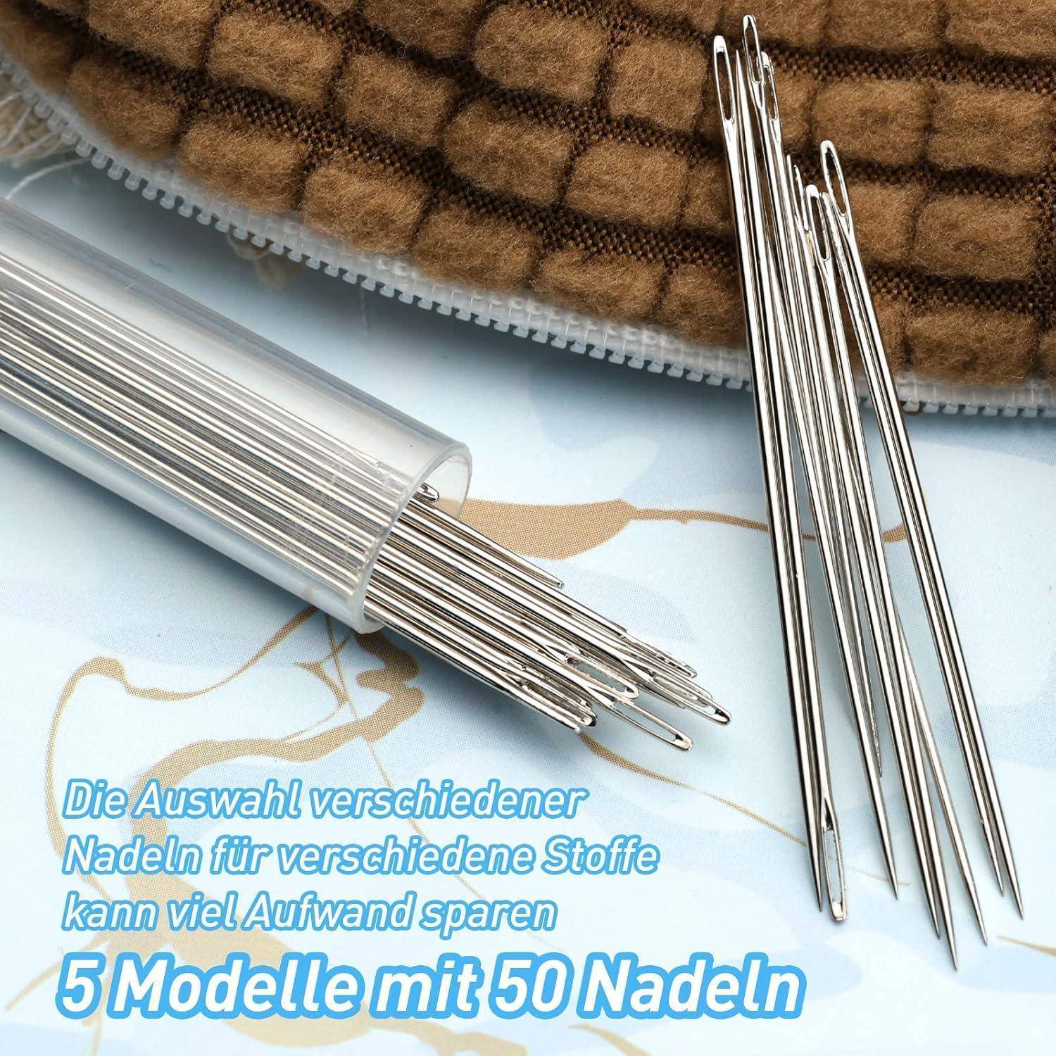 50 Premium-Nadeln mit großem Öhr, 5 Größen, Ledernadel Stickgarn
