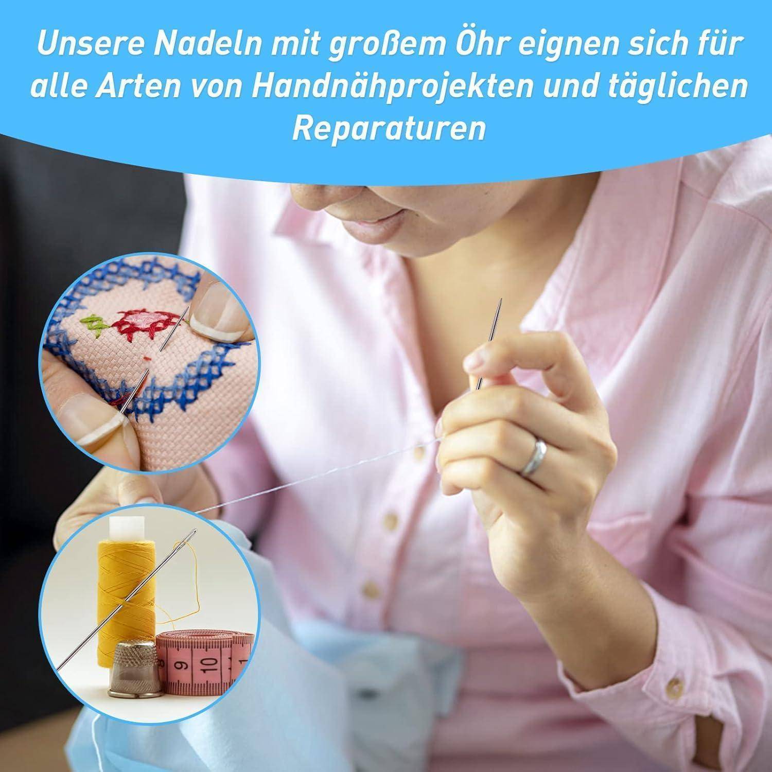 50 Premium-Nadeln mit großem Öhr, 5 Größen, Ledernadel Stickgarn