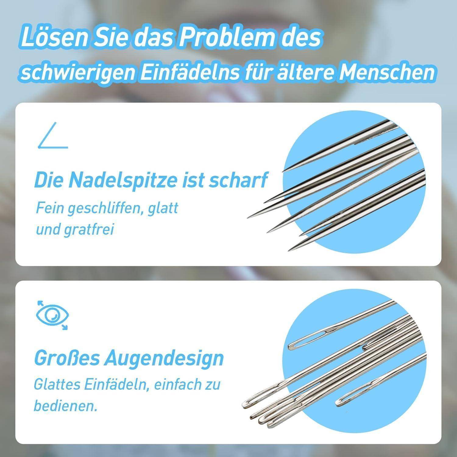 50 Premium-Nadeln mit großem Öhr, 5 Größen, Ledernadel Stickgarn