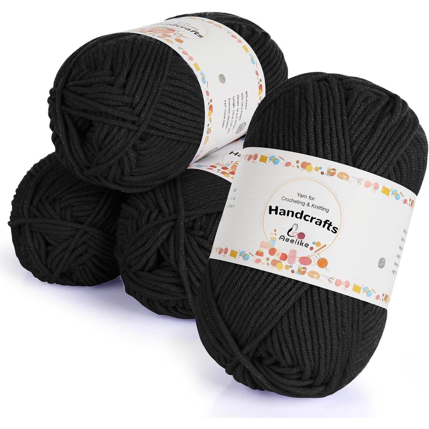 Baumwollgarn 5Ply 200g 4x50g Häkeln Socken Schals Puppen Schwarze
