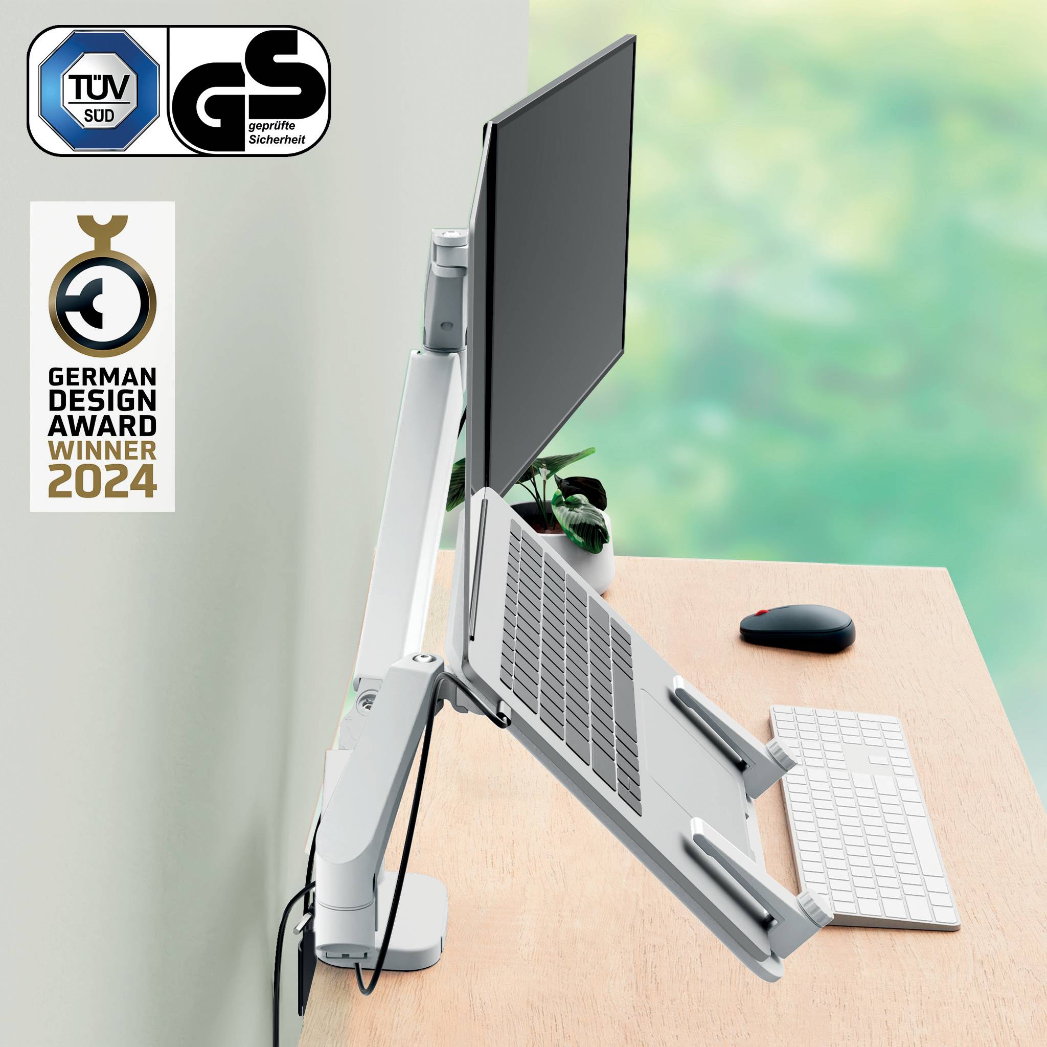 Esselte Leitz Laptop-Monitor-Halterung Ergo 65380085 lichtgrau für 1 Monitor und 1 Laptop