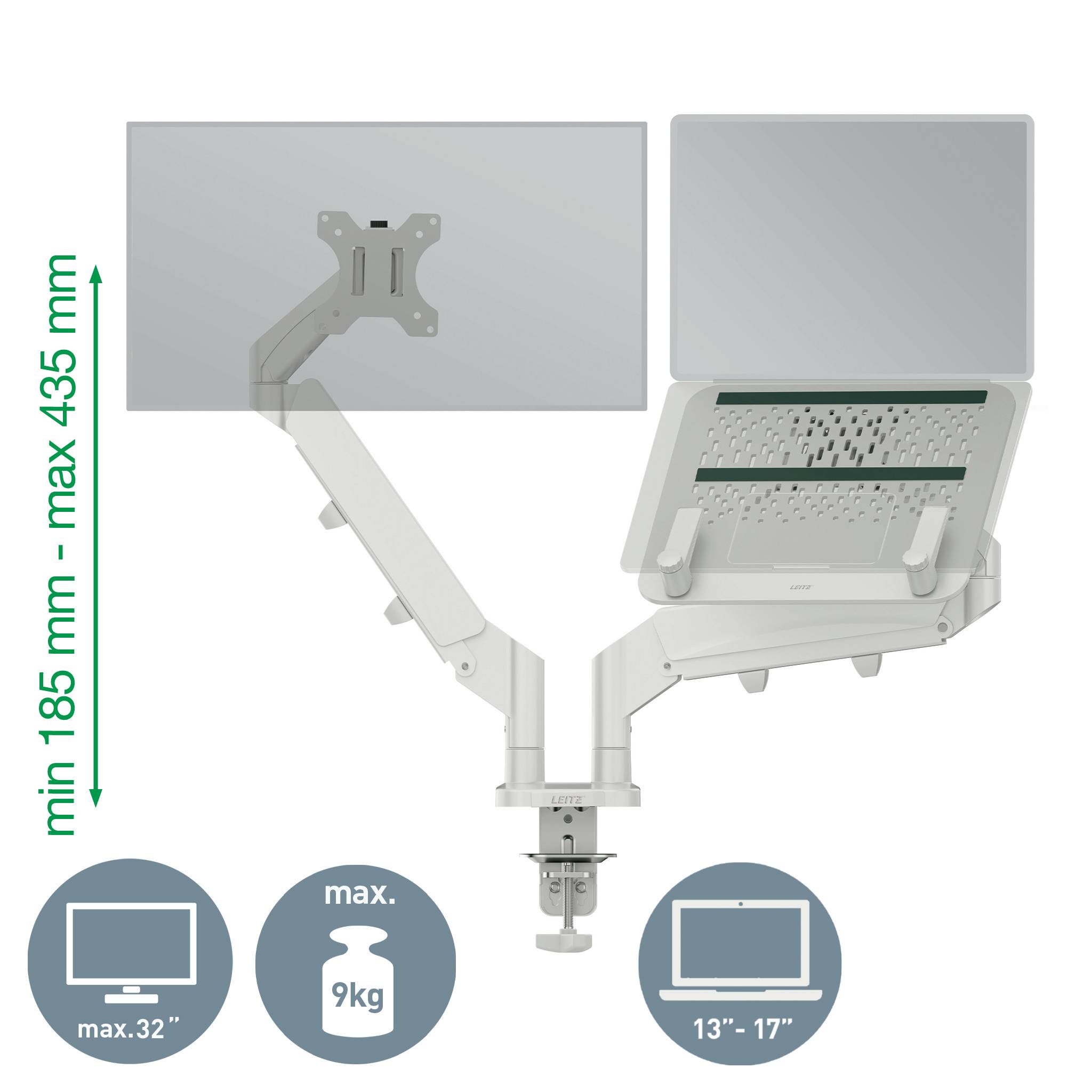 Esselte Leitz Laptop-Monitor-Halterung Ergo 65380085 lichtgrau für 1 Monitor und 1 Laptop