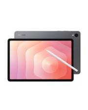 Ein Tablet mit einem digitalen Stift liegt auf seinem Bildschirm und zeigt ein Verlaufdesign in Rosa. Das Tablet verfügt über eine rückseitige Kamera.