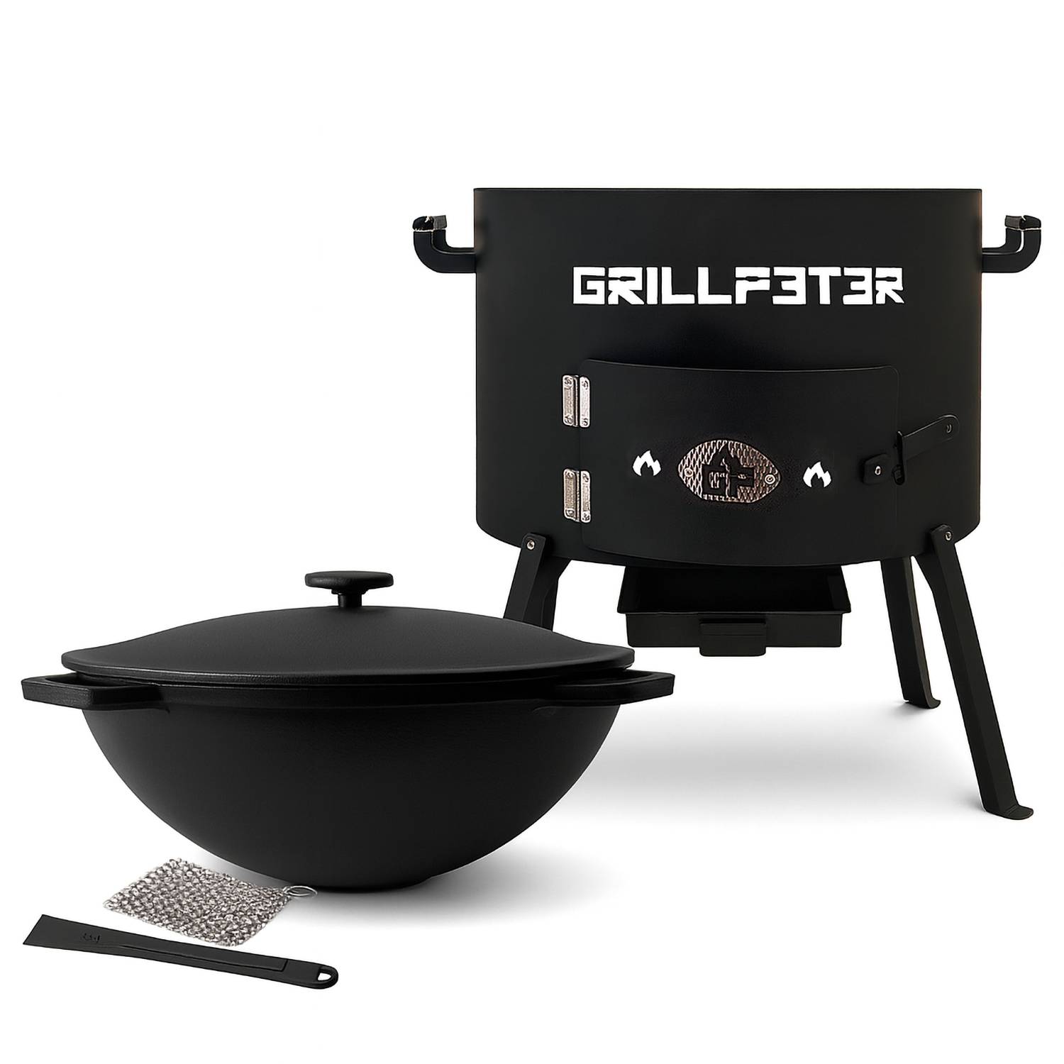 Utschak Nurlan Ø45 cm mit Kazan 20L aus Gusseisen und Reinigungsset