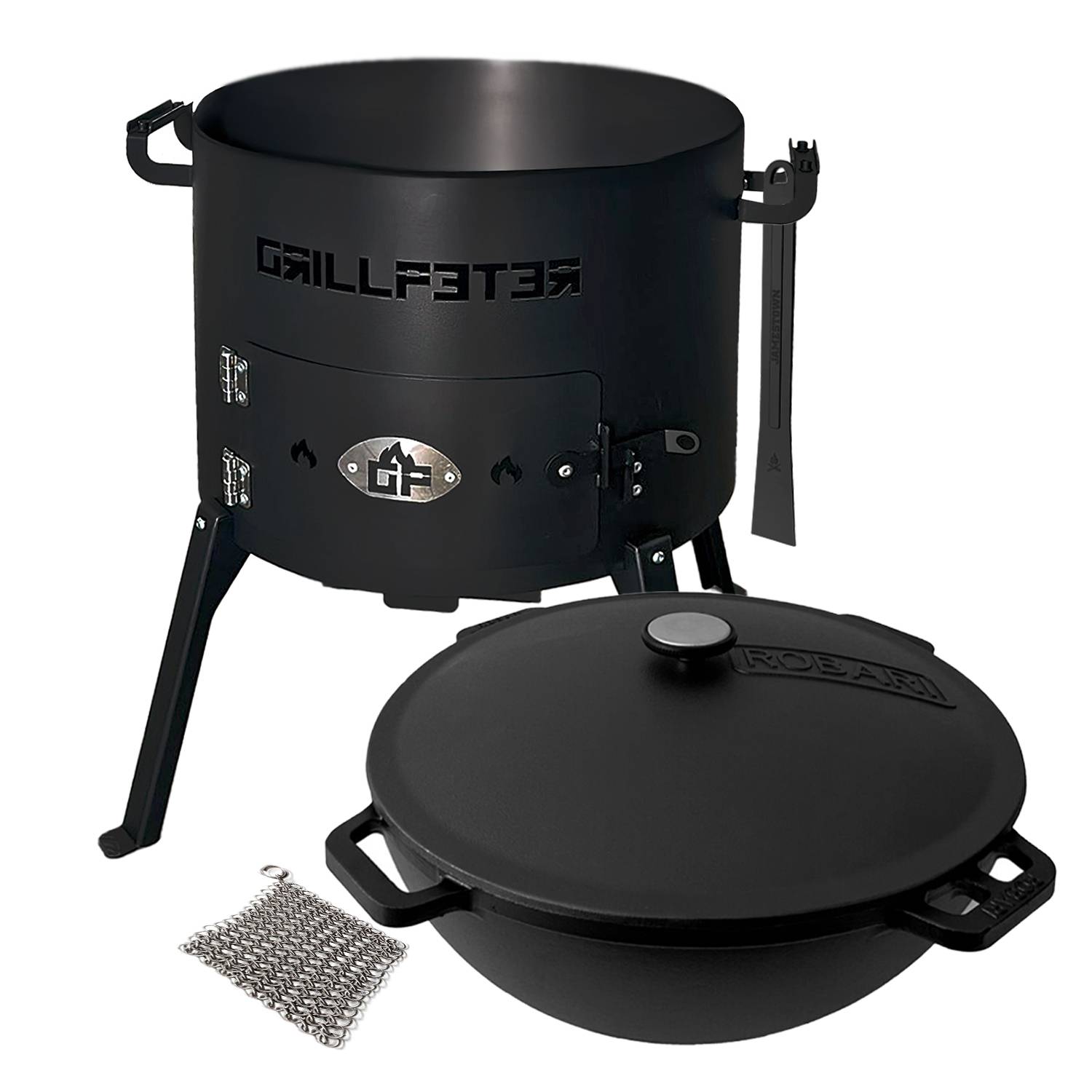 Utschak Nurlan Ø45 cm mit Kazan 20L aus Gusseisen und Reinigungsset