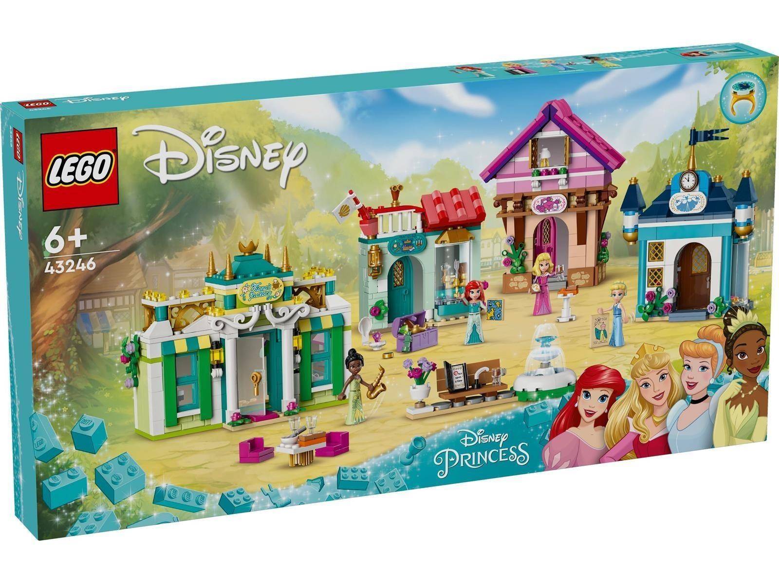 LEGO Disney Prinzessin Set-Schachtelbild mit drei bunten Palastgebäuden und mehreren Prinzessinnen-Figuren; Schachtel gekennzeichnet mit 43246, 6+ und 