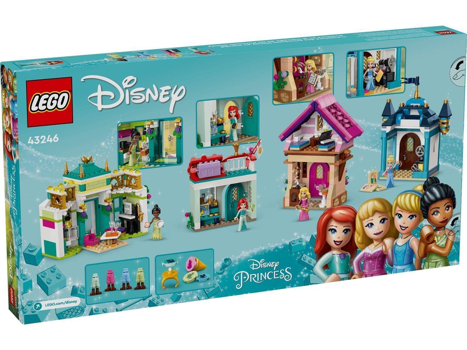 LEGO Disney Prinzessinnen-Spielset-Schachteln zeigen mehrere baubare Prinzessinnen-Szenen und vier Disney-Prinzessinnenfiguren, gekennzeichnet mit 43246.
