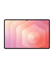 Ein Tablet-Gerät mit einem rosa Verlaufsbildschirm, auf dem in der Mitte ein kreisförmiges abstraktes Muster dargestellt wird.