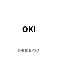 OKI' in fetter schwarzer Schrift zentriert auf weißem Hintergrund, mit '09006232' in kleinerer grauer Schrift darunter.