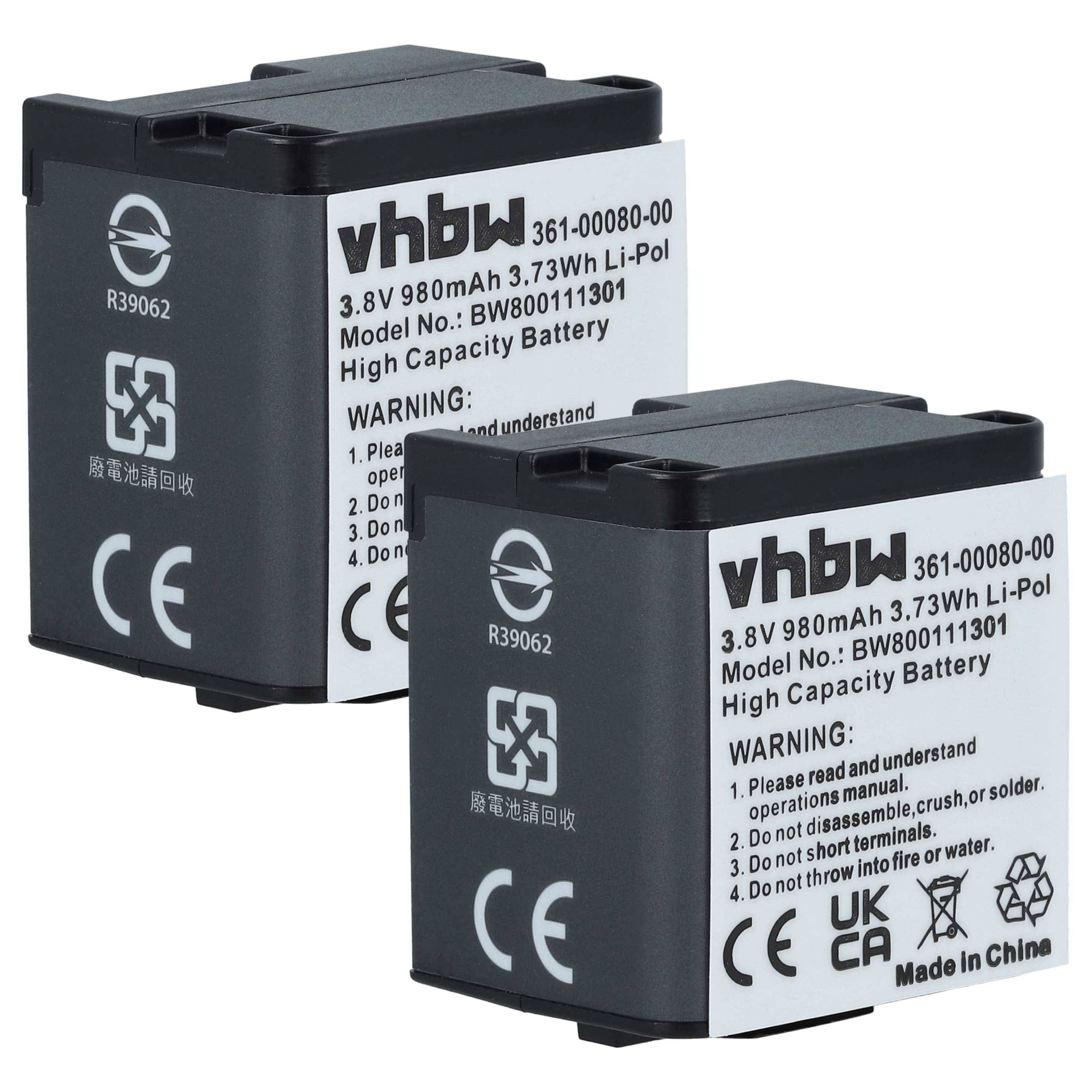 vhbw 2x Akku Ersatz für Garmin 010-01363-10, 010-12256-01, 361-00080-00 für Videokamera Camcorder (980 mAh, 3,8 V, Li-Polymer)