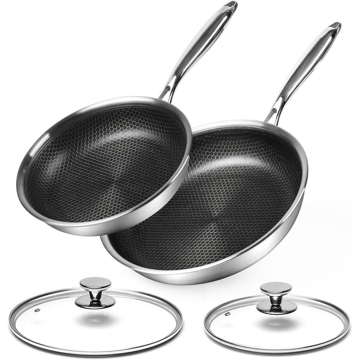 Premium Edelstahl Pfannenset 24+28cm Antihaft Induktion Backofenfest