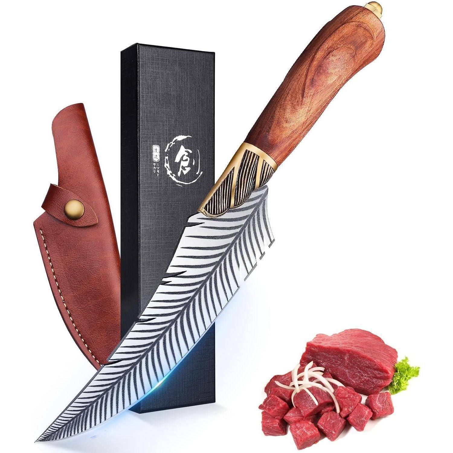 Handgeschmiedetes Japanisches Kochmesser Taschenmesser mit Lederhülle