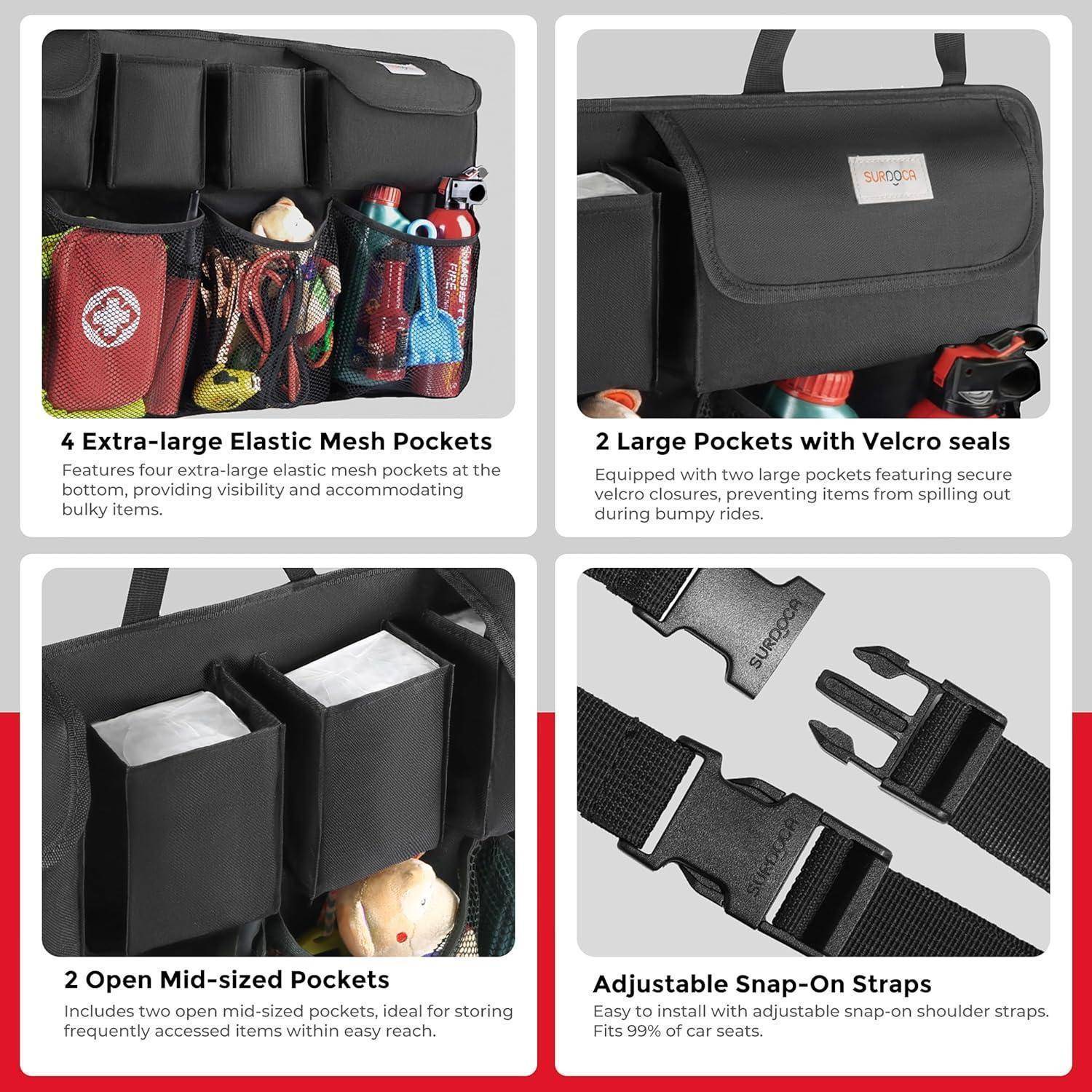 Kofferraum Organizer 8 Taschen Klettverschluss Schwarz XL-110x48 cm