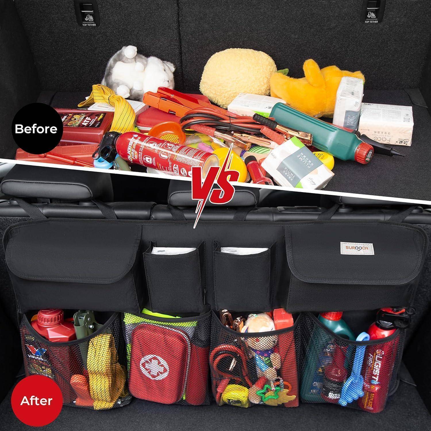 Kofferraum Organizer 8 Taschen Klettverschluss Schwarz XL-110x48 cm