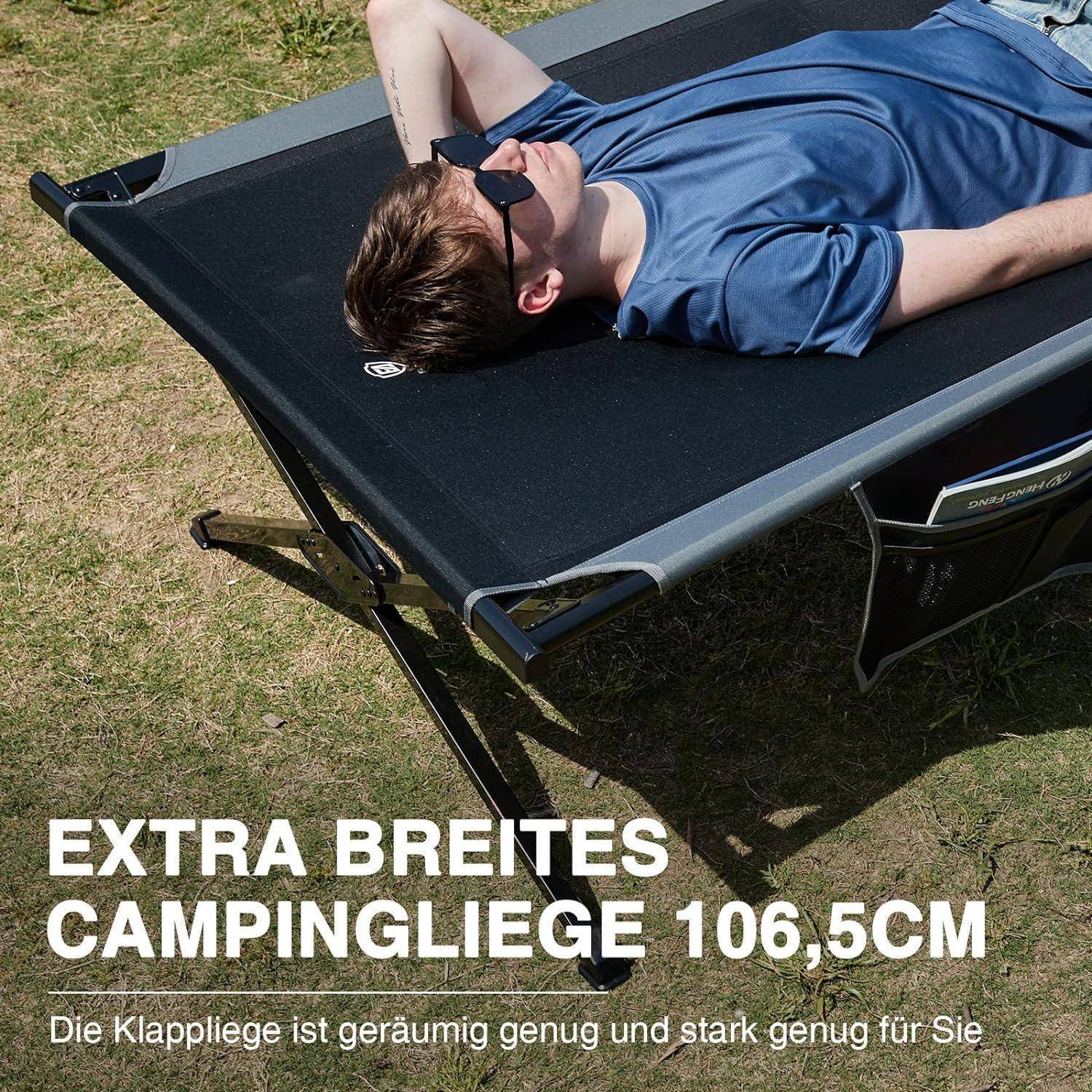 Feldbett XXL 300KG belastbar Klappbett 214cm x106cm Campingbett für