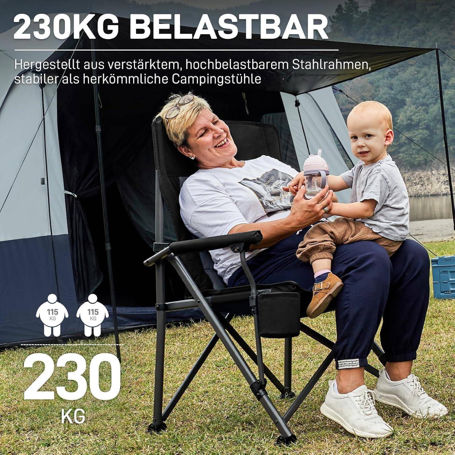 Campingstuhl Faltbar XXL 230KG Belastbar Klappstuhl mit Seitentasche
